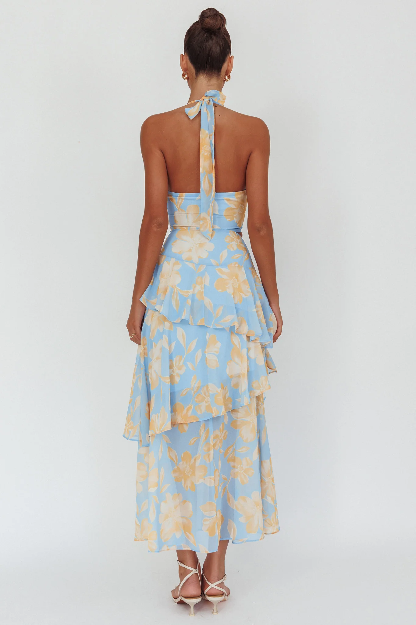 Aura Points Halterneck Cut-Out Maxi Dress Floral Blue - Sonourner