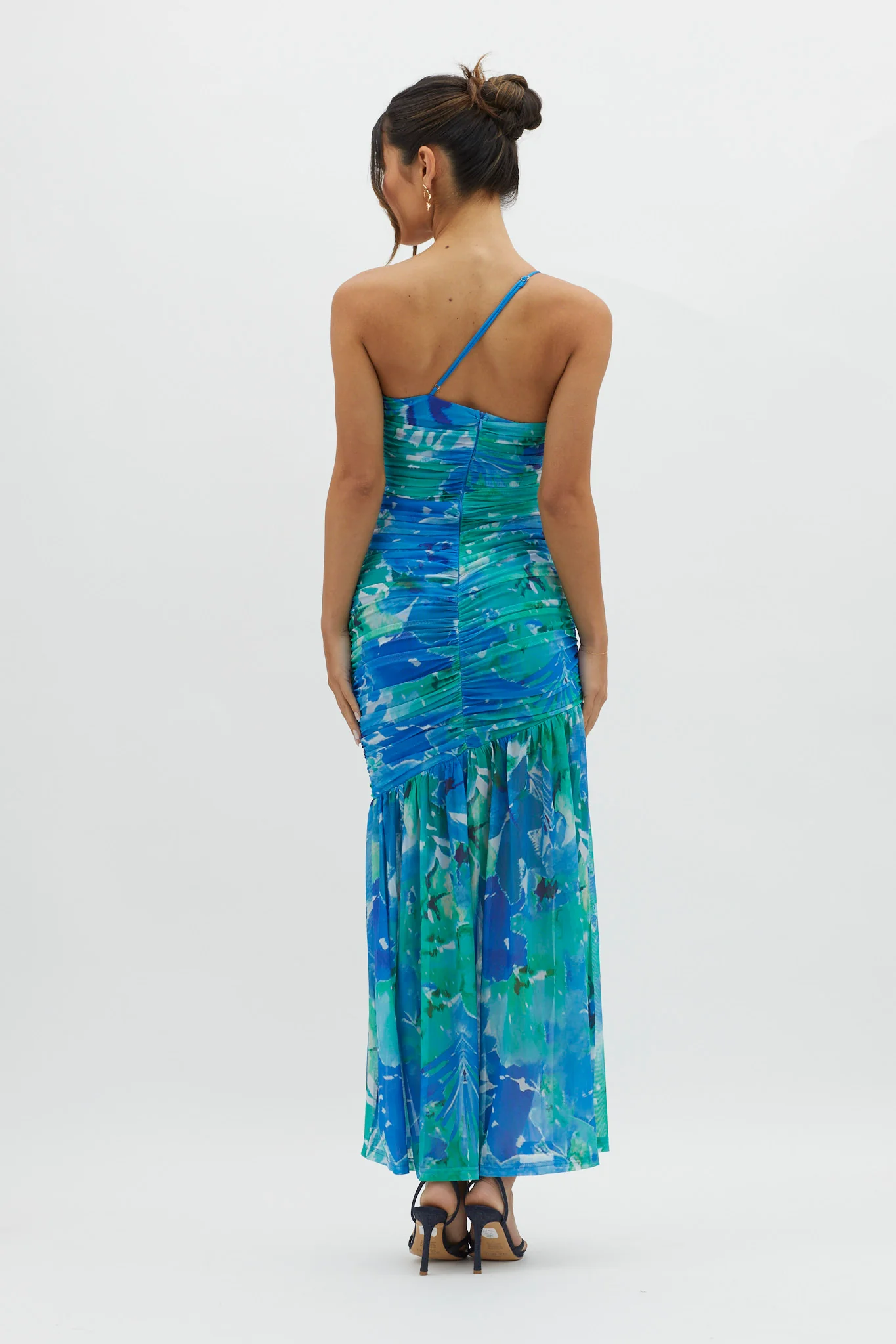 Golden Sun One-Shoulder Ruched Maxi Dress Green - Sonourner