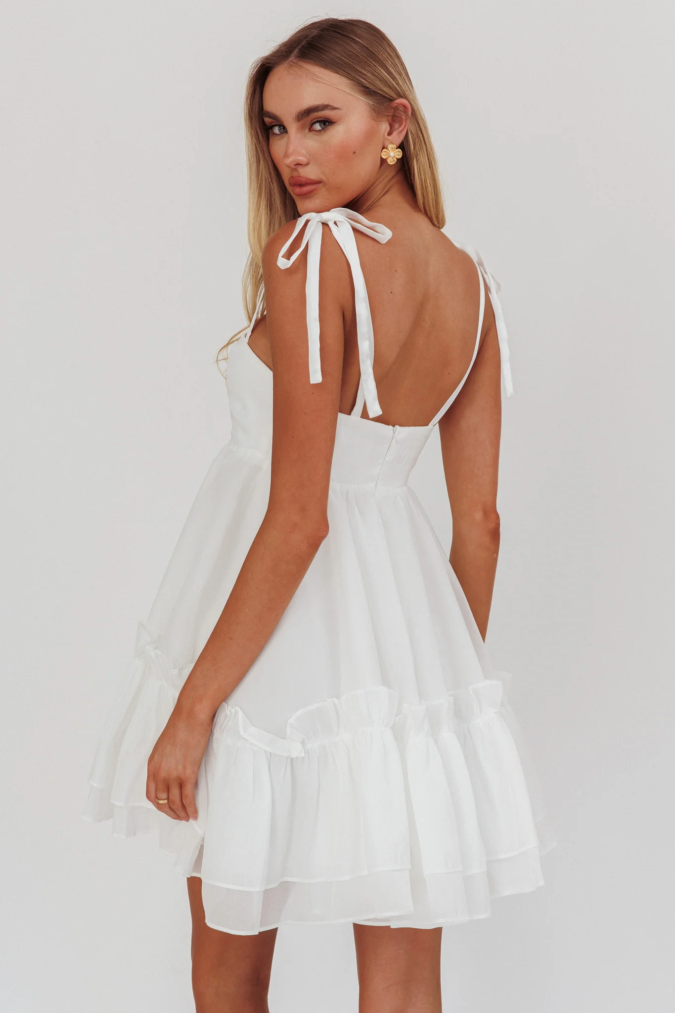 Dream Chaser Frill Hem Babydoll Dress White - Sonourner