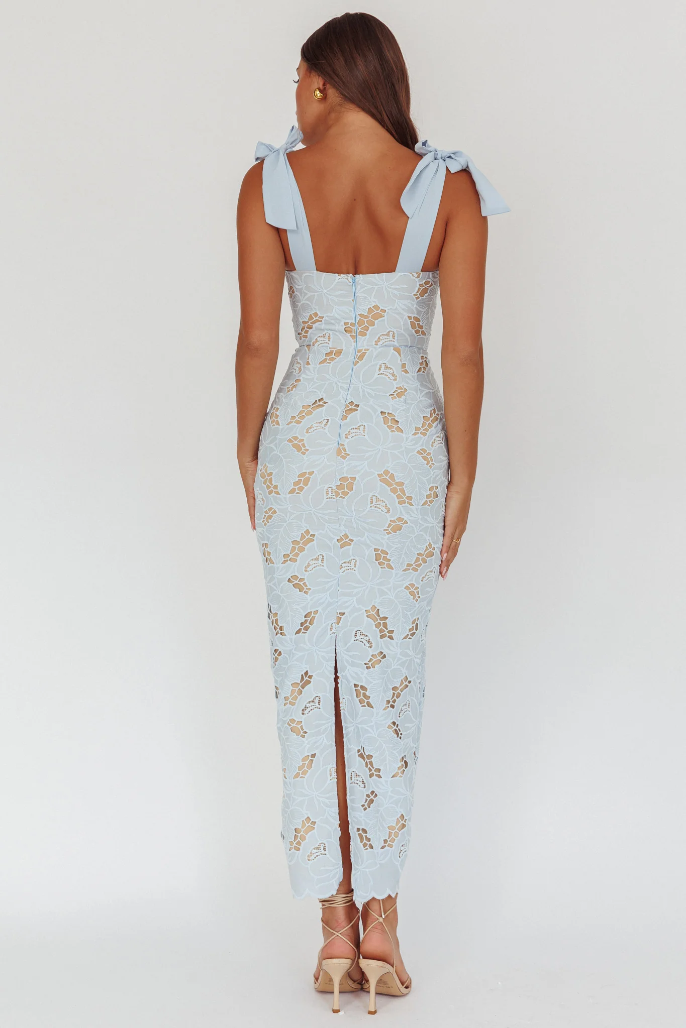 Coastal Bloom Tied Shoulder Maxi Dress Embroidered Baby Blue - Sonourner