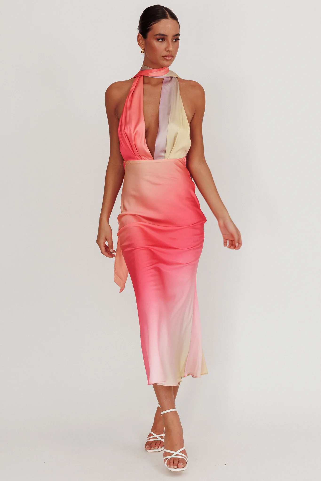Italia Azure Halterneck Maxi Dress Tangerine - Sonourner