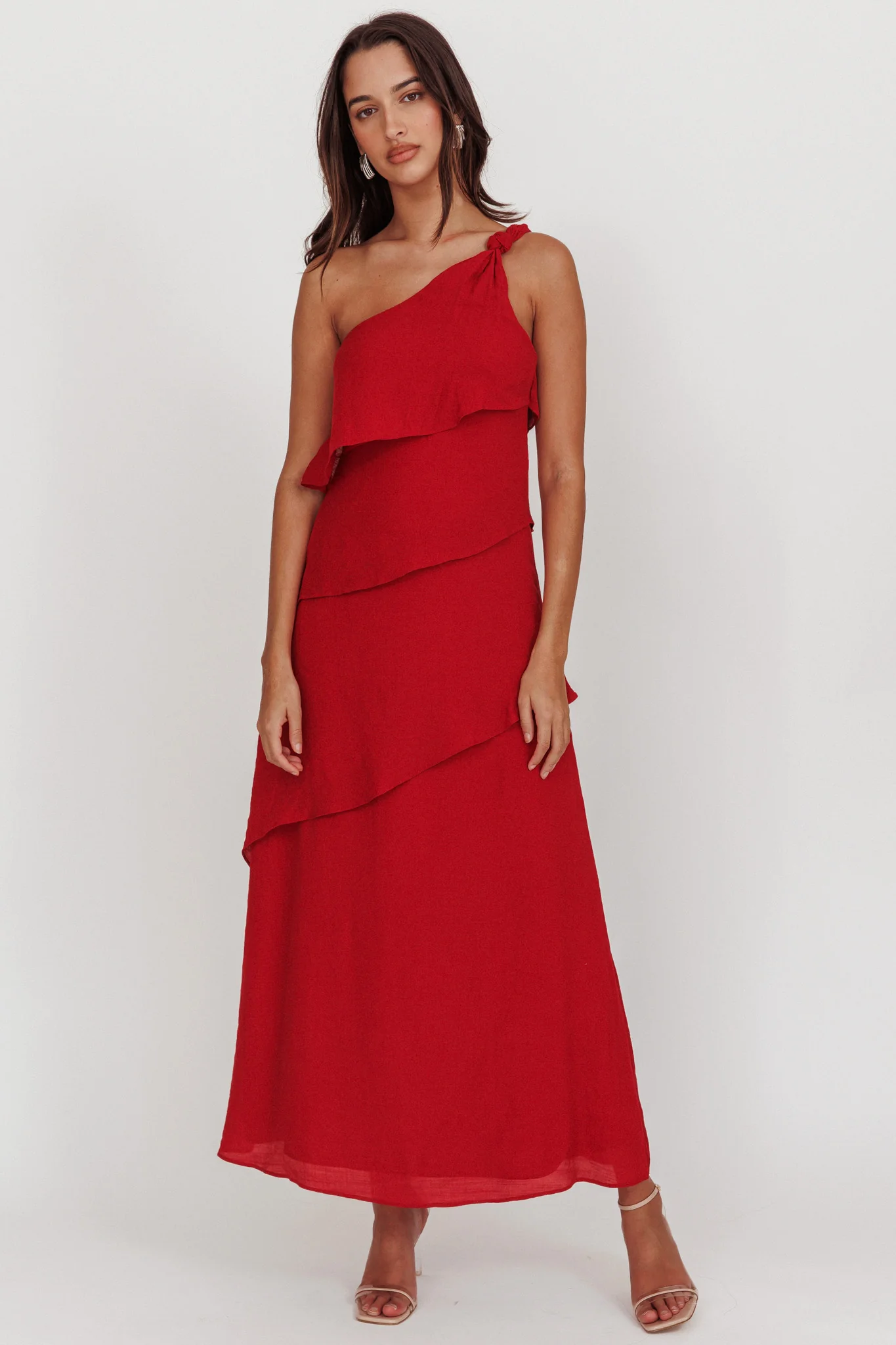 Delwyn One-Shoulder Maxi Dress Red - Sonourner
