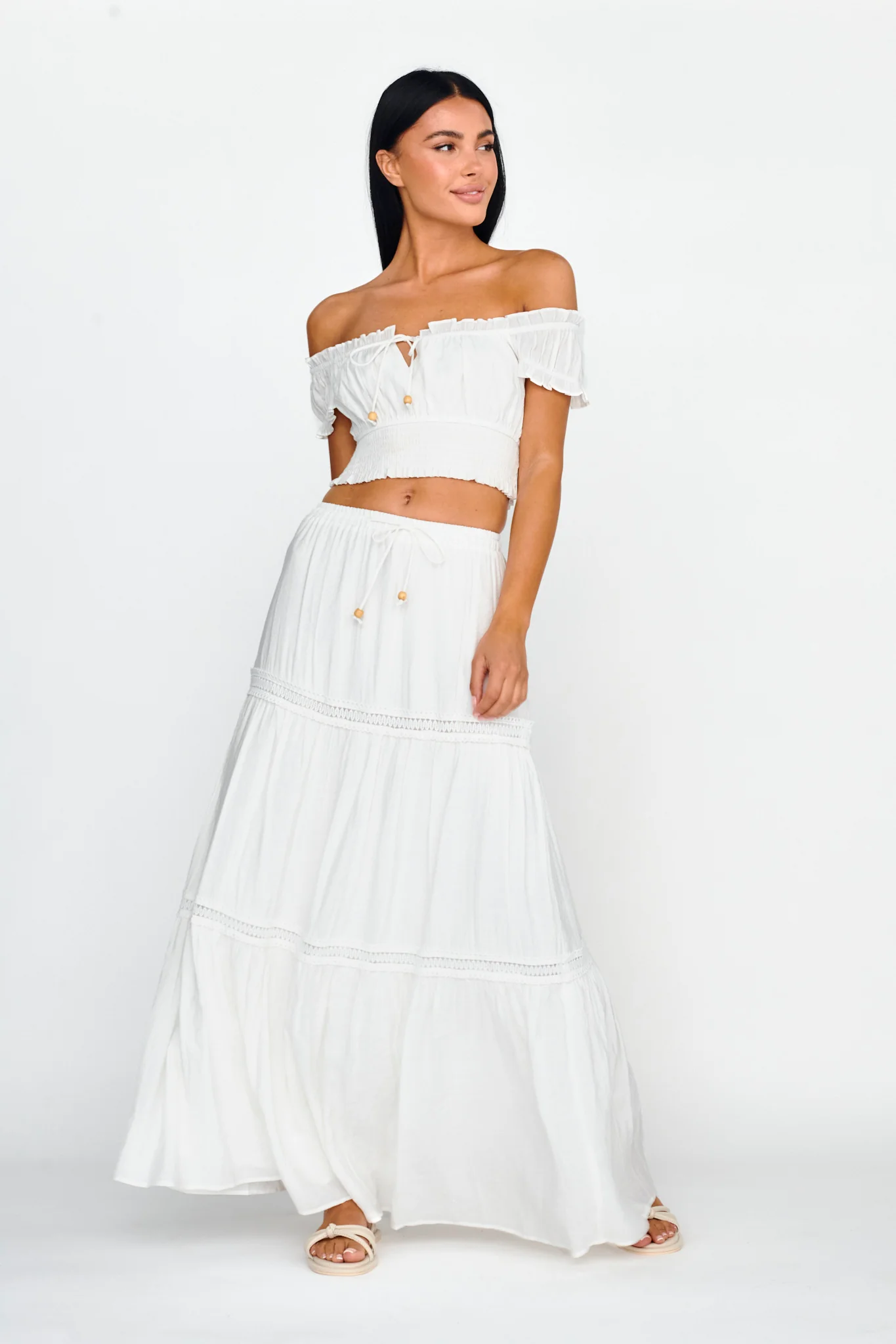 Canyon Cove Crochet Trim Maxi Skirt White - Sonourner