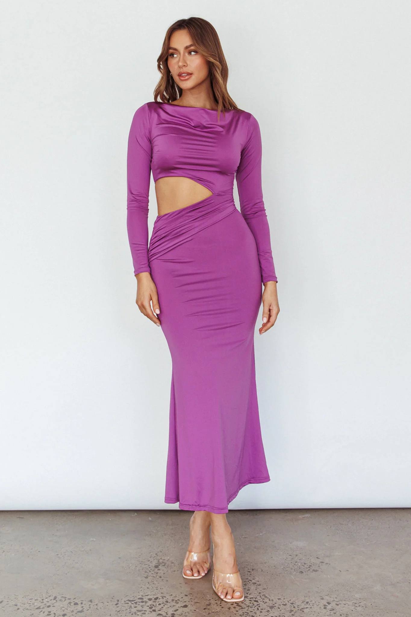 Rajah Long Sleeve Cut-Out Midi Dress Purple - Sonourner