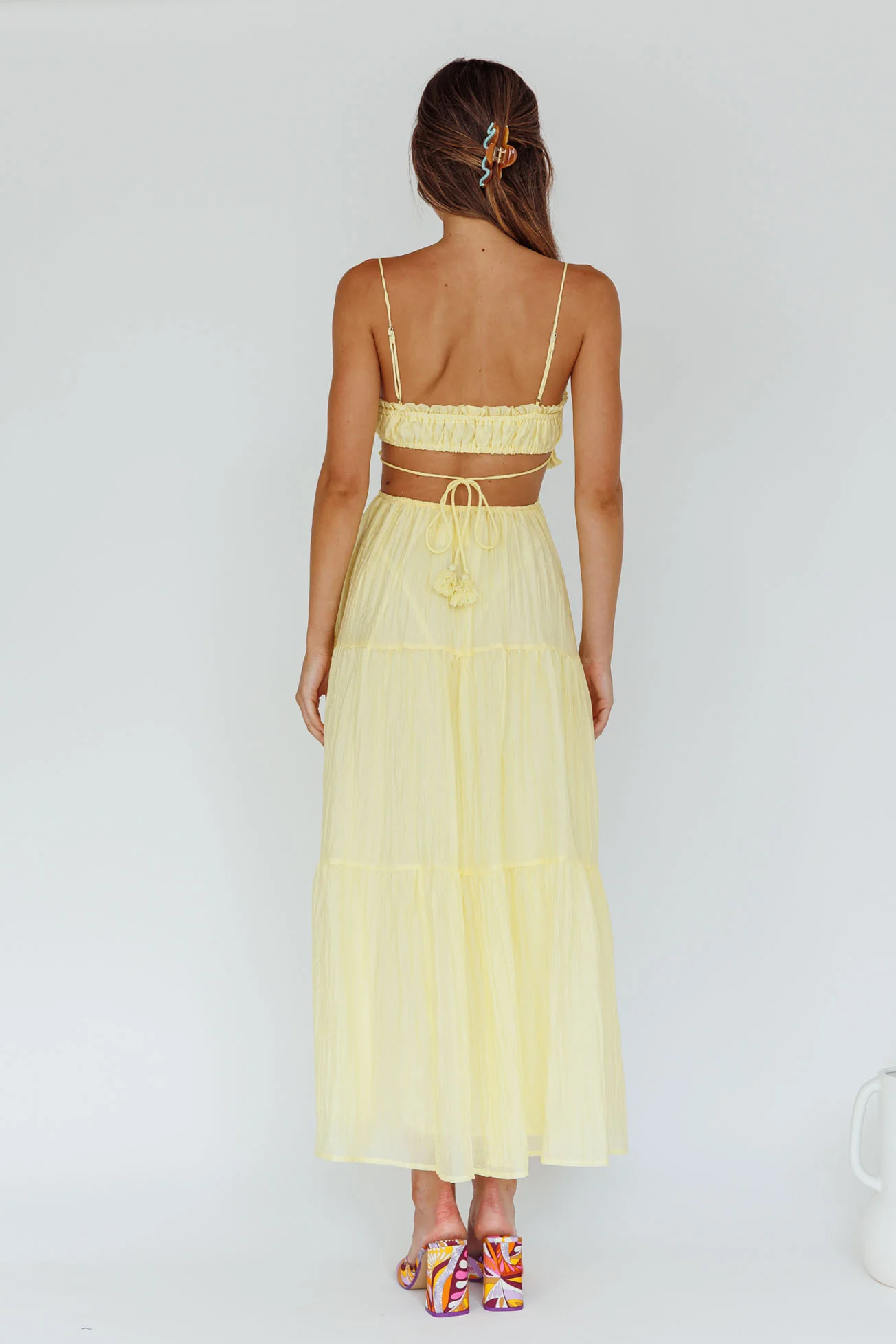 Eyona Cut-Out Waist Tie Maxi Dress Lemon - Sonourner