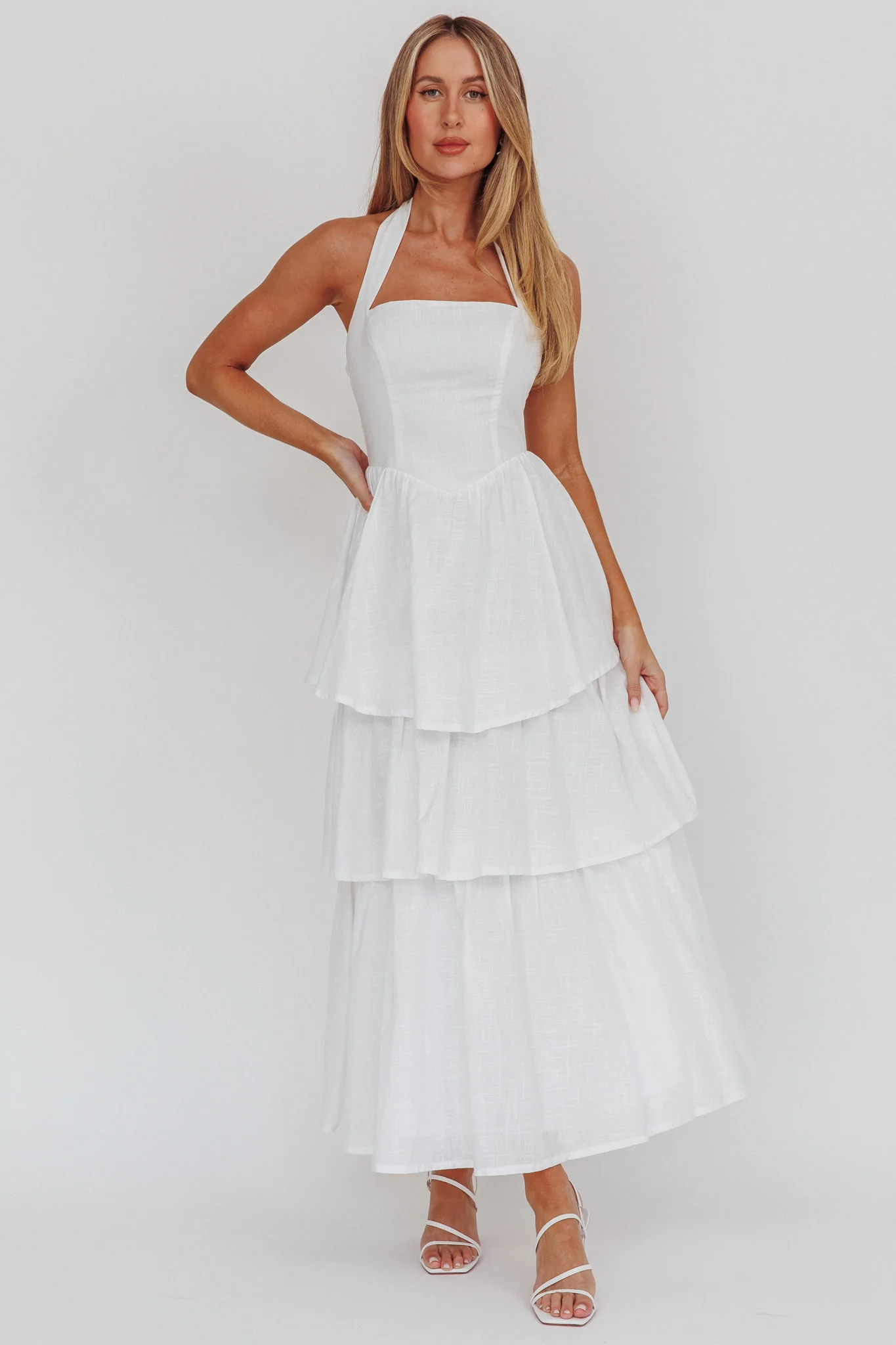 Shaya Tiered Ruffle Maxi Dress White - Sonourner