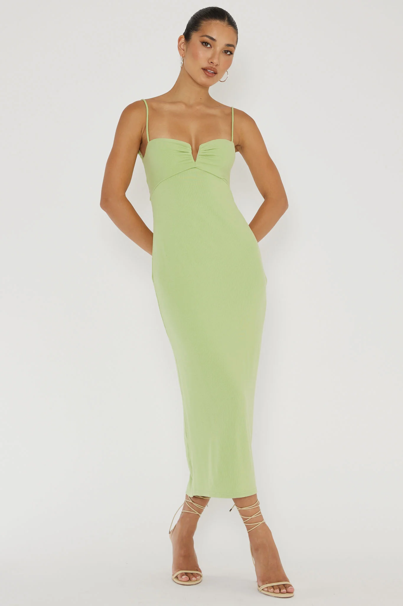 Namrata Twist Back Ribbed Midi Dress Matcha - Sonourner