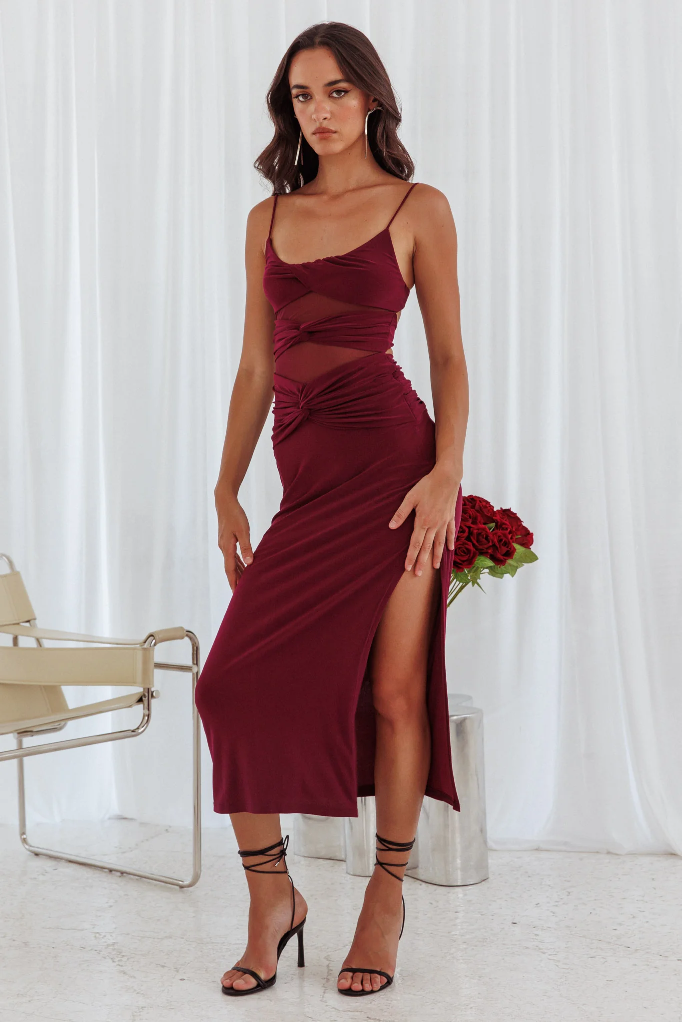 Love Life Twist Bodice Dress Burgundy - Sonourner