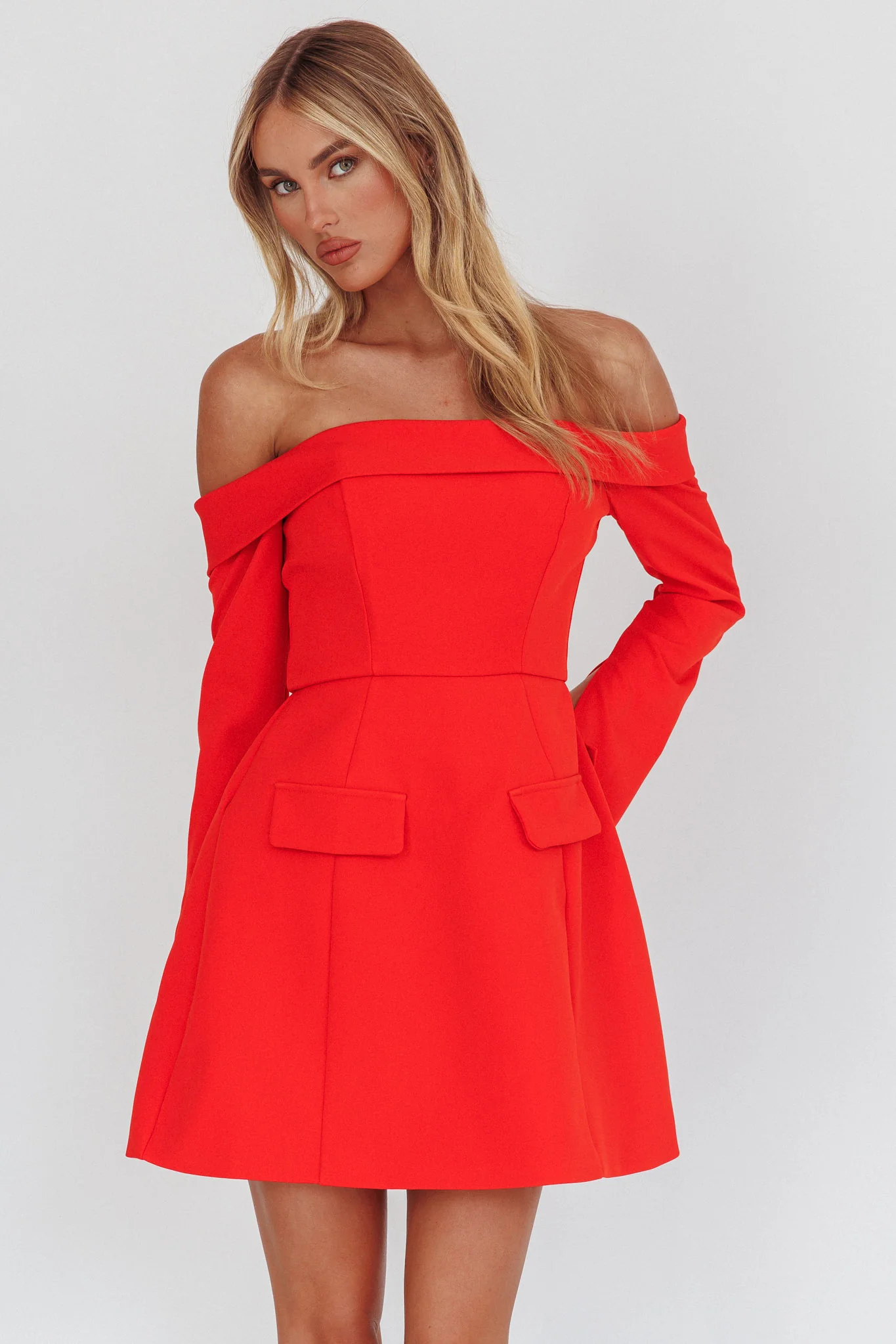 Laviniah Foldover Long Sleeve Mini Dress Red - Sonourner