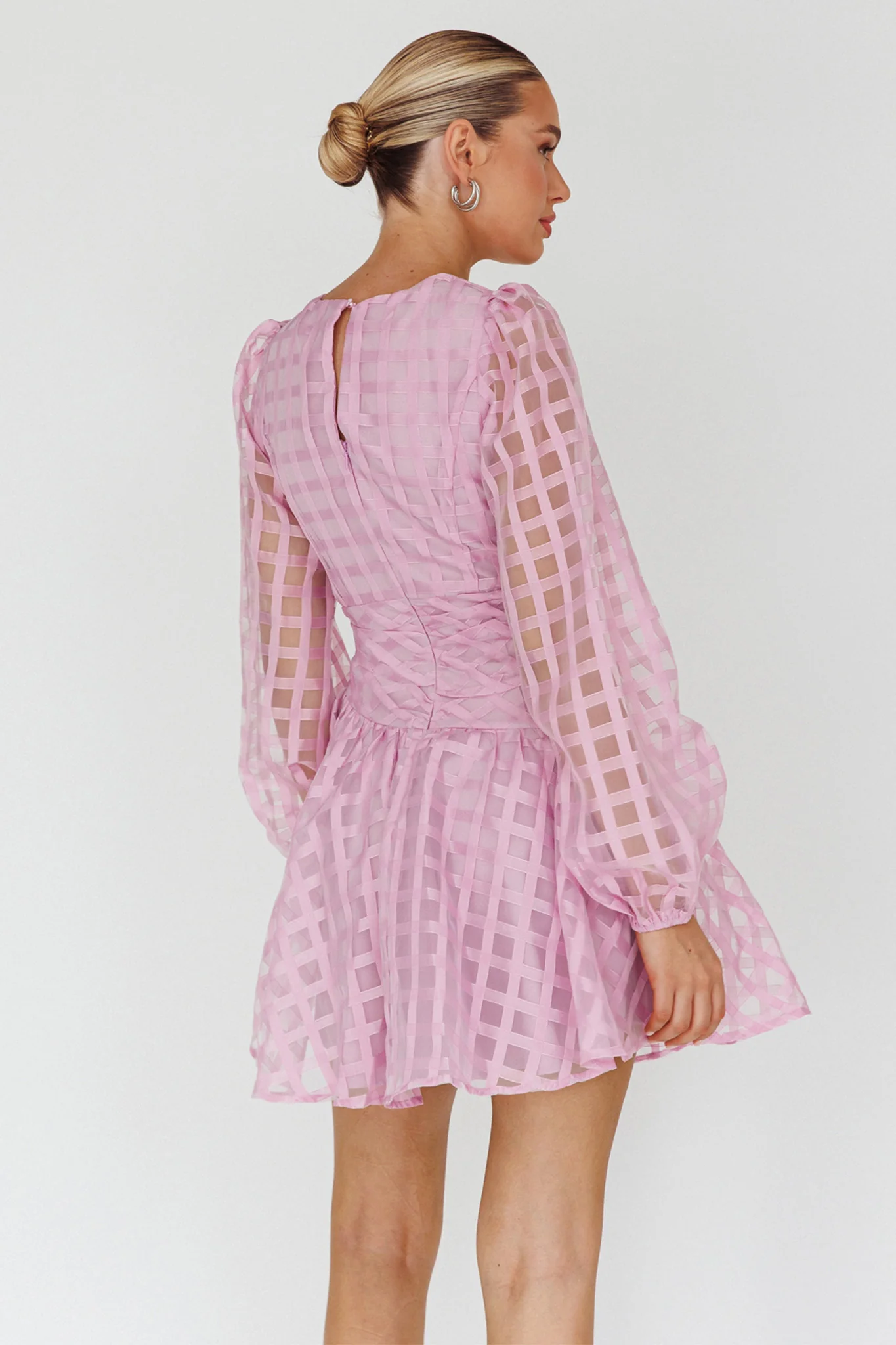 Tatiana Long Sleeve Plaid Mini Dress Lilac - Sonourner