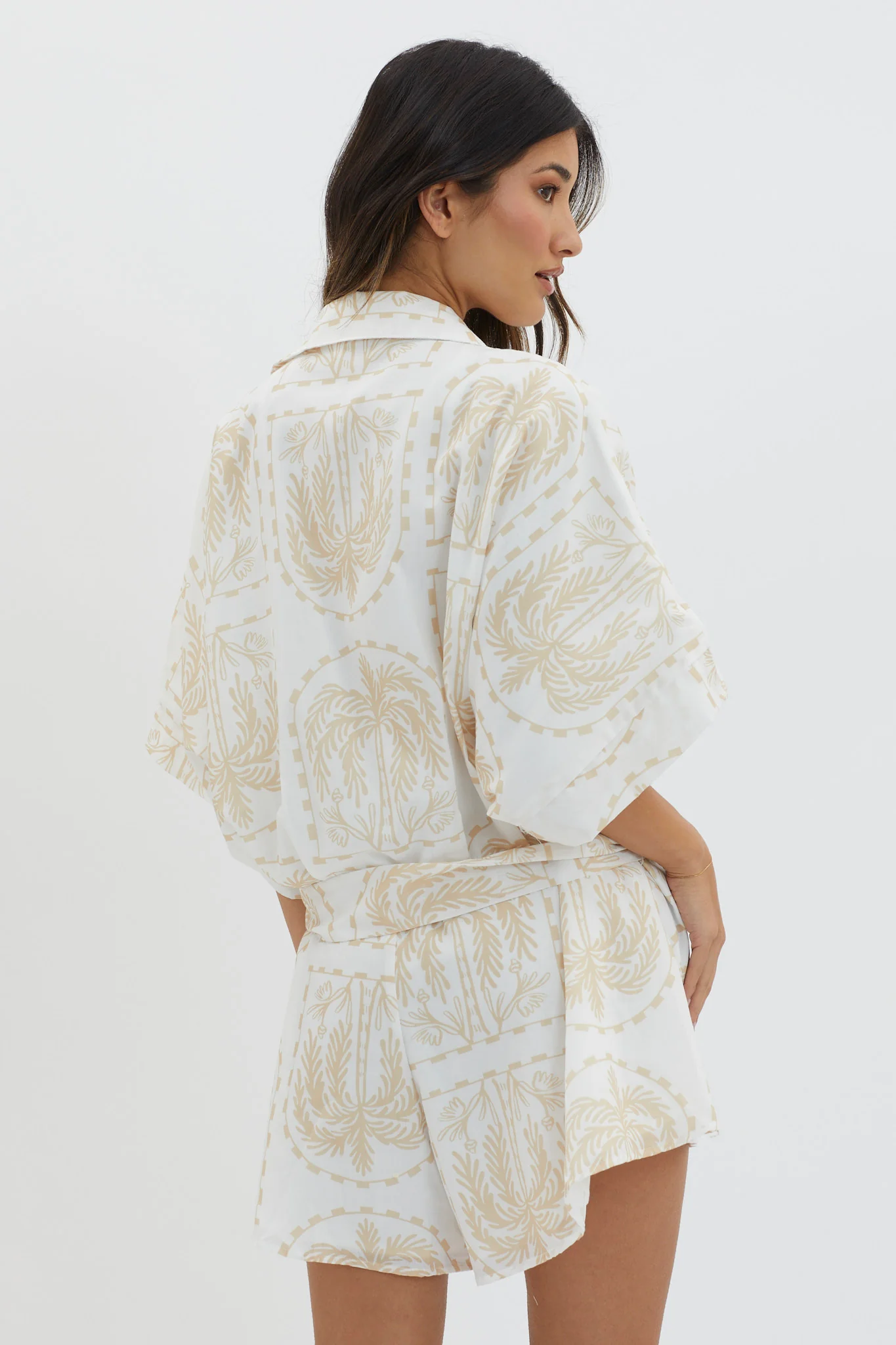 Daytona Beach Button-Up Romper Print Beige - Sonourner