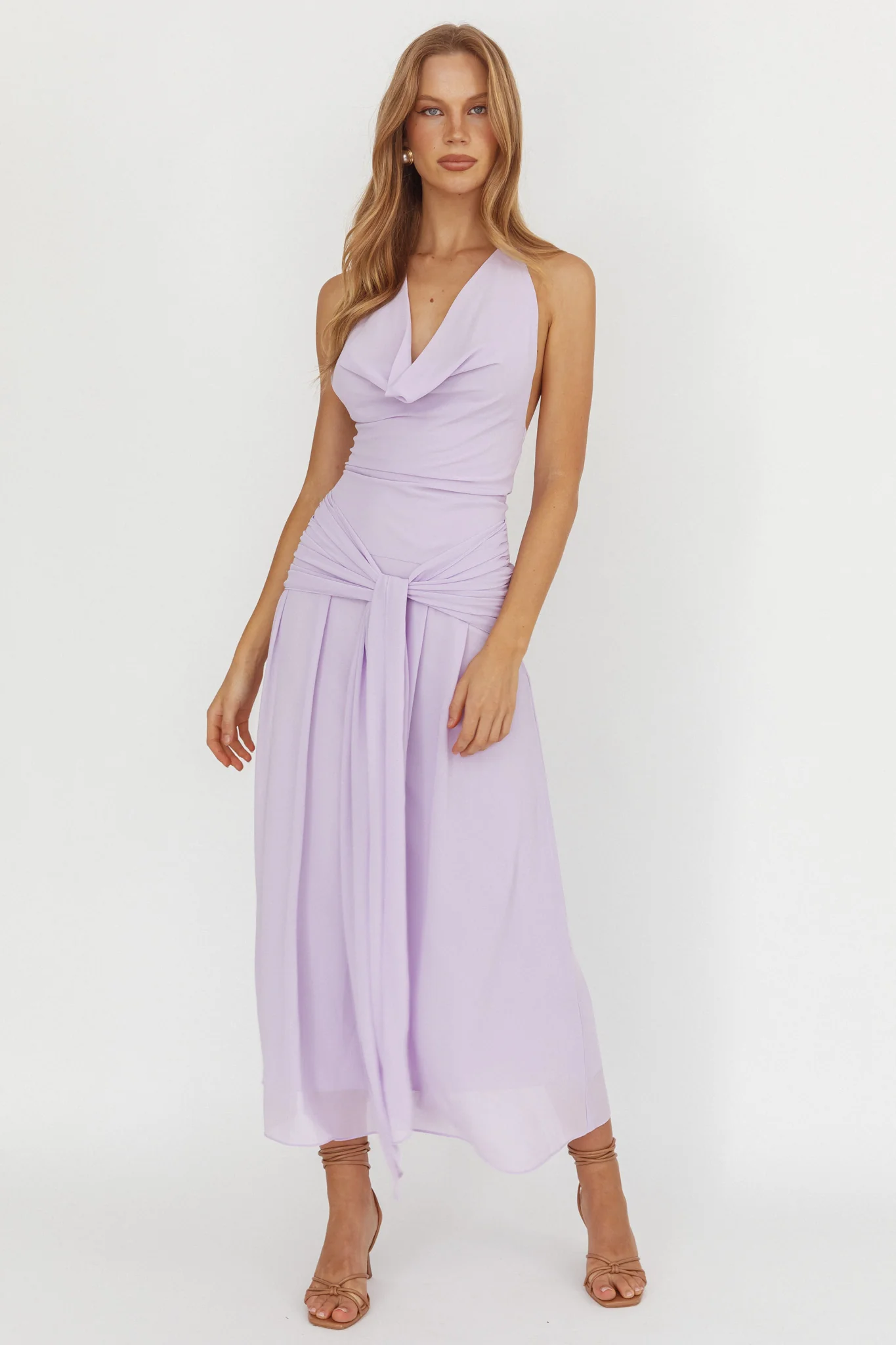 Maretha Cowl Halterneck Maxi Dress Lilac - Sonourner