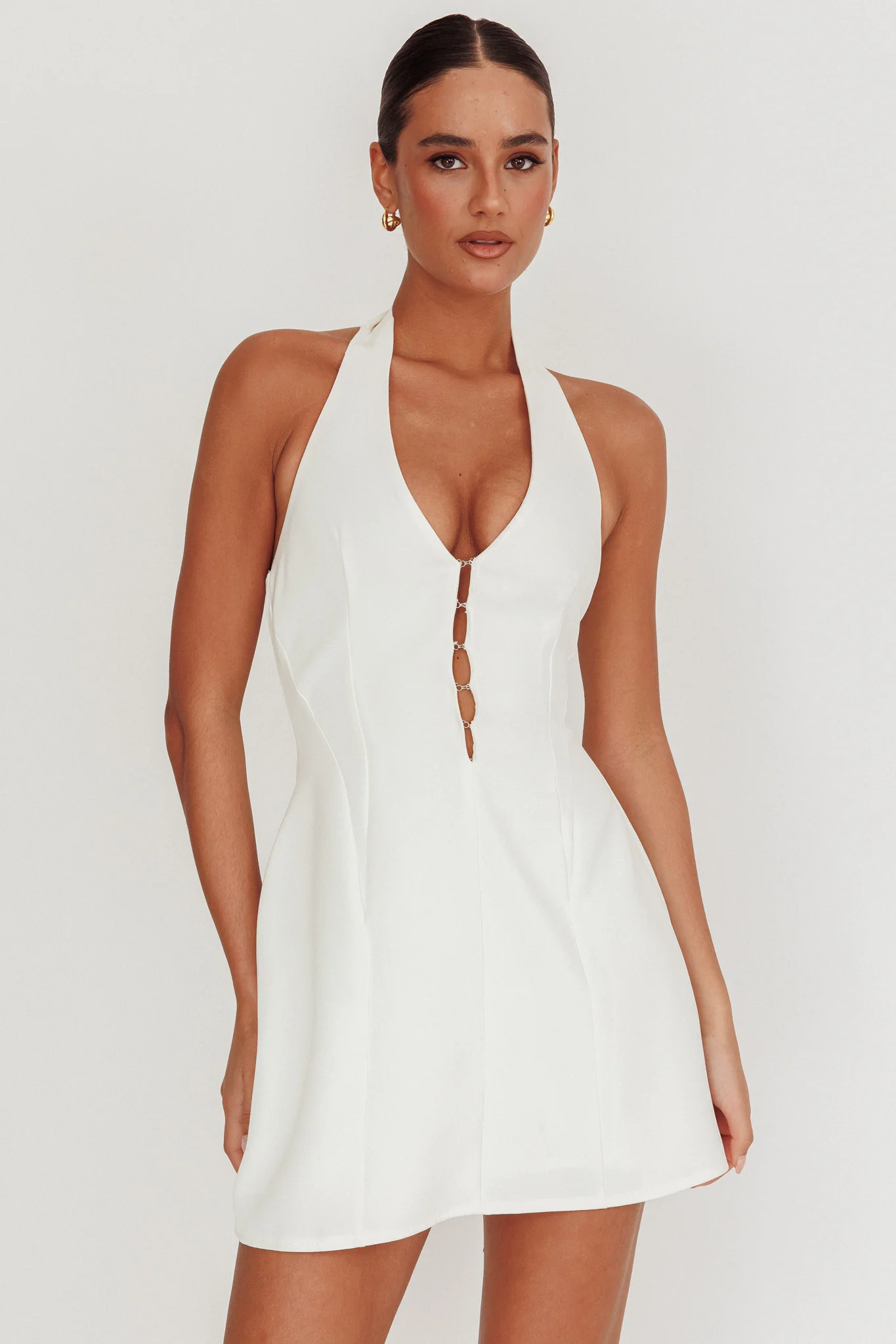 Elisabet Halter Neck Mini Dress Off White - Sonourner
