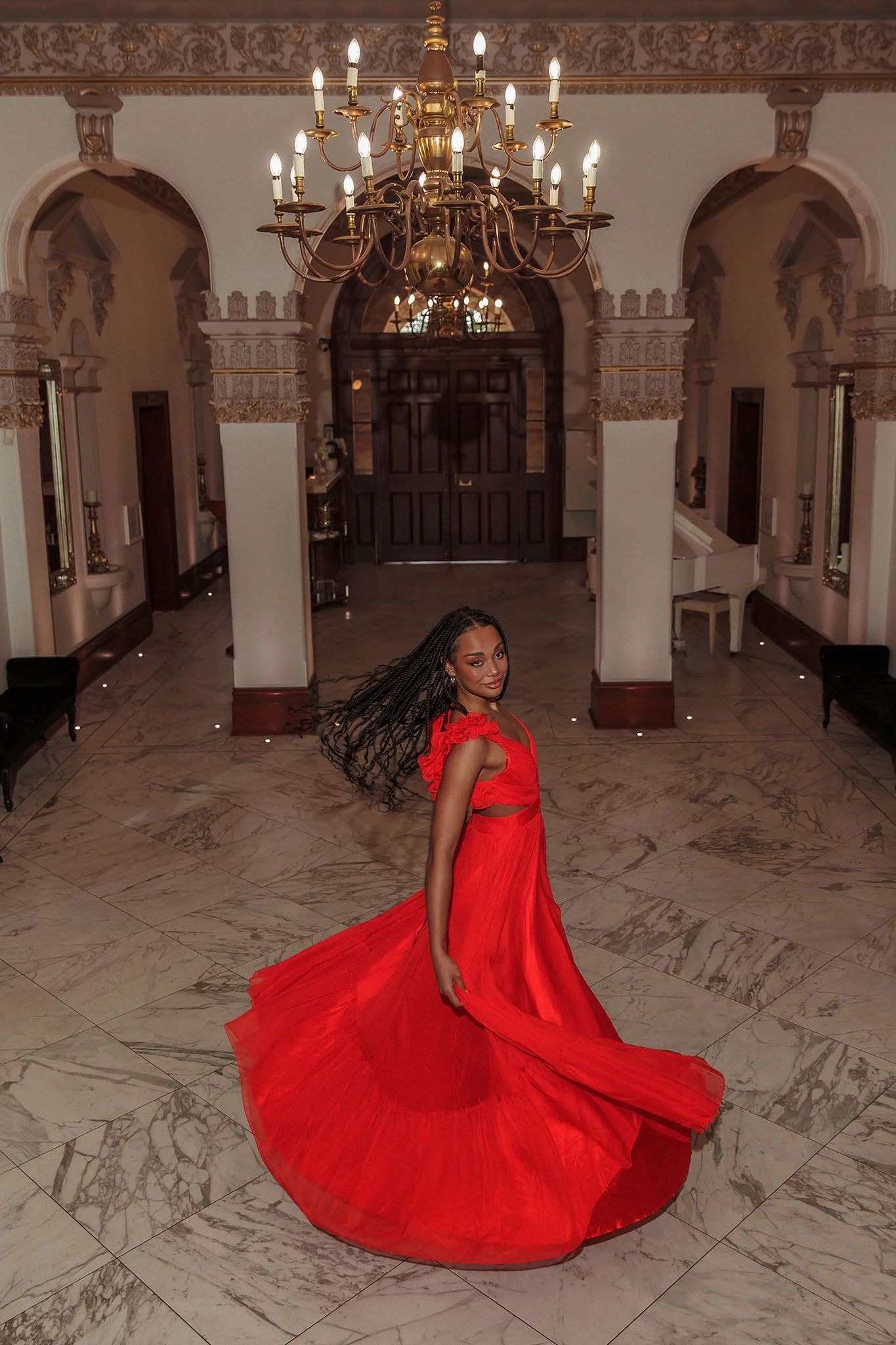 Bellamy Lace-Up Back Ruffle Maxi Dress Red - Sonourner