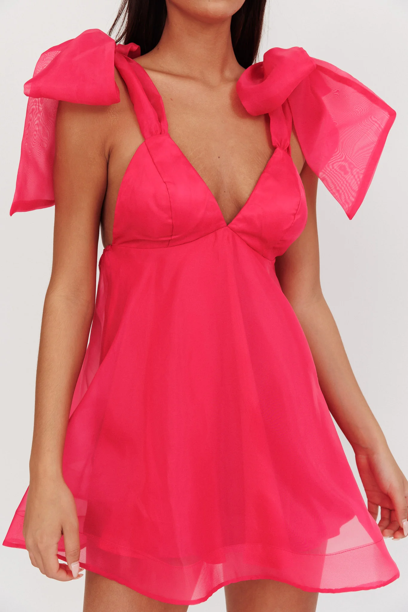 Chantilly Tied Shoulder Mini Dress Fuchsia - Sonourner