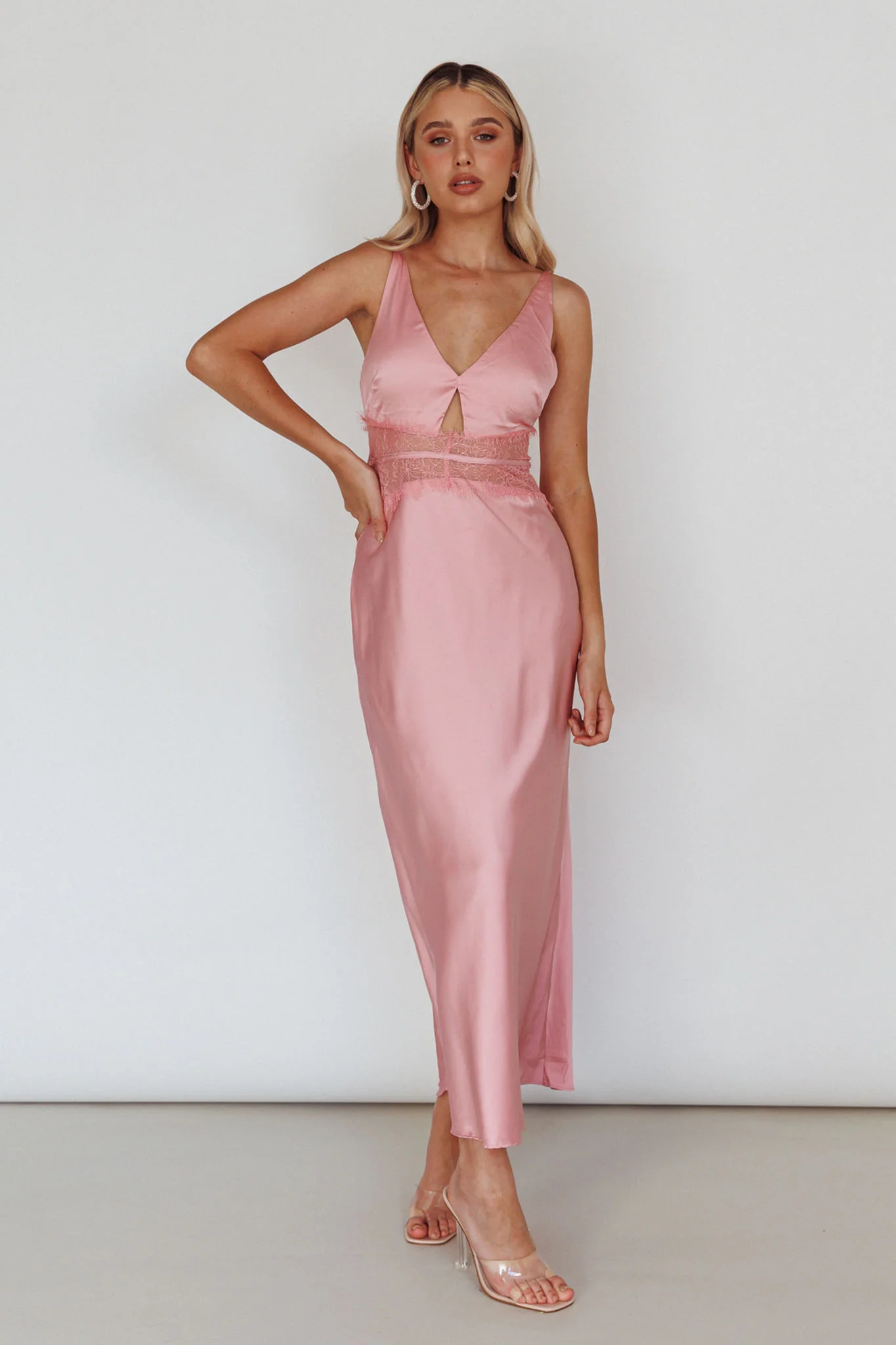 Honeybee Lace Trim Maxi Dress Blush - Sonourner