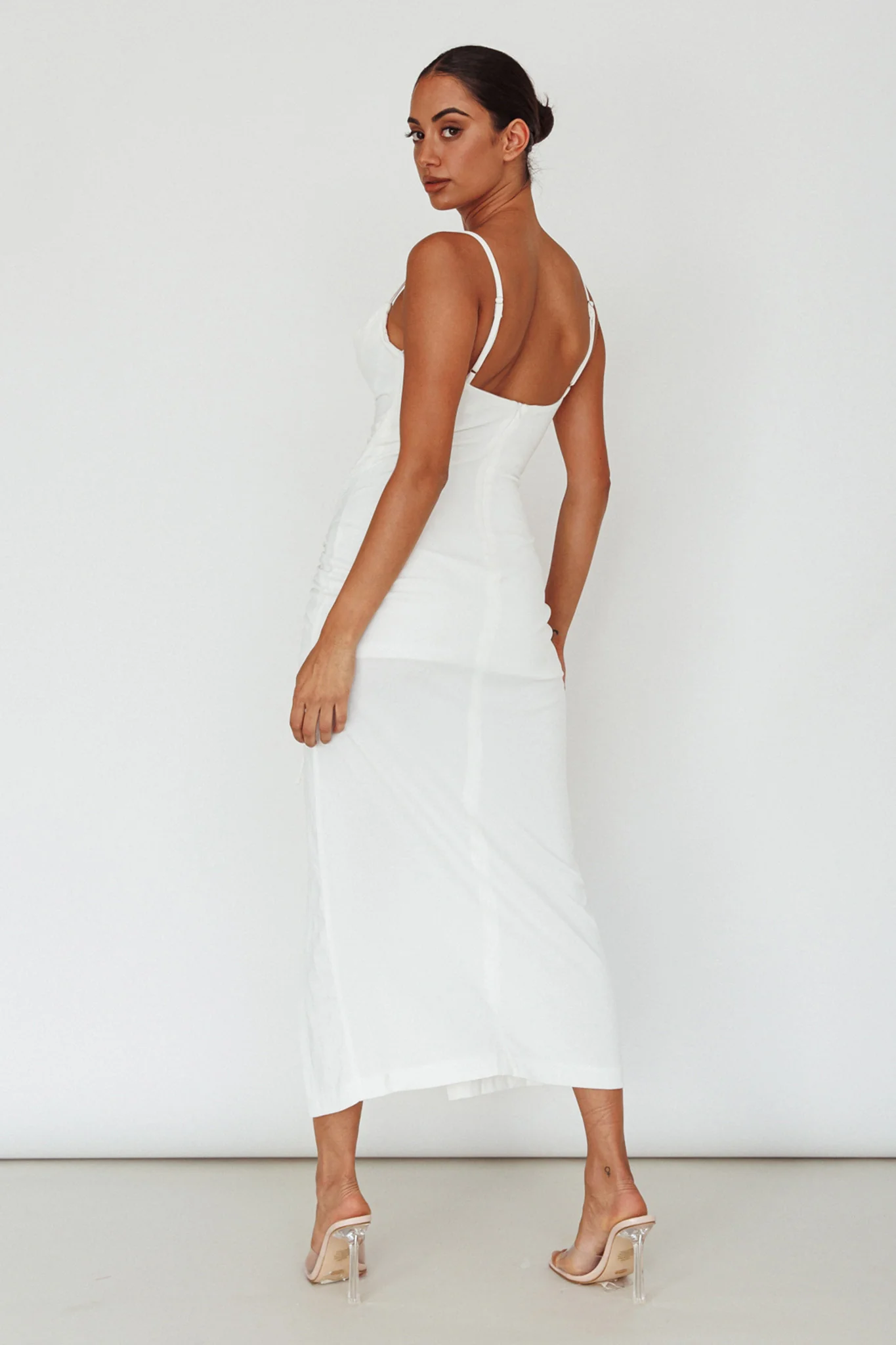 Samba Night Drawstring Ruched Midi Dress White - Sonourner