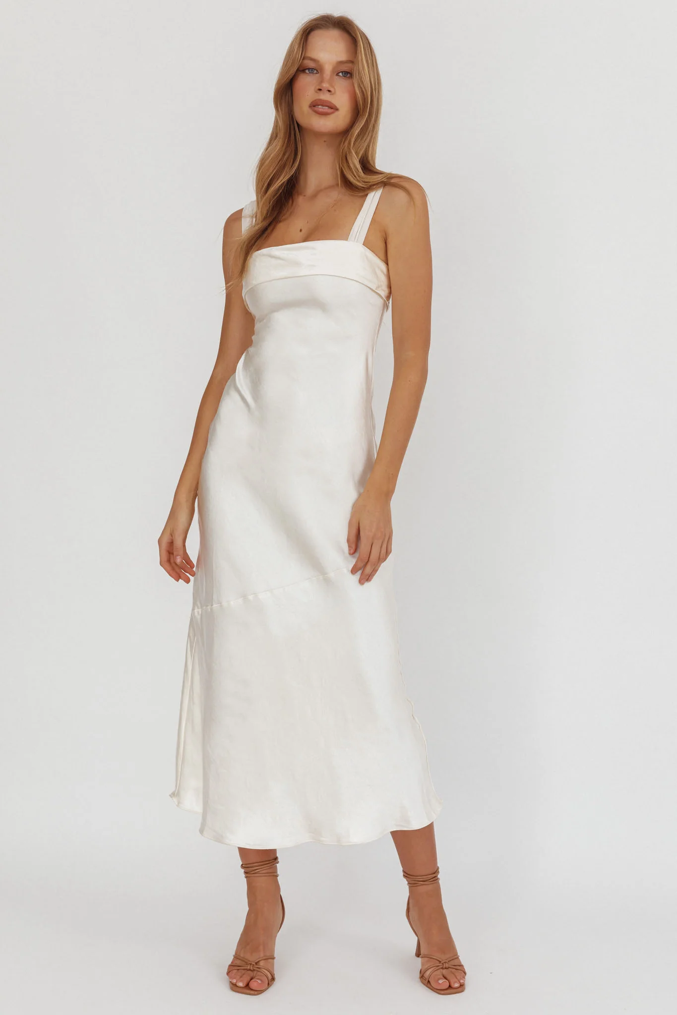 Carmel Shoulder Sash Midi Dress Oyster - Sonourner