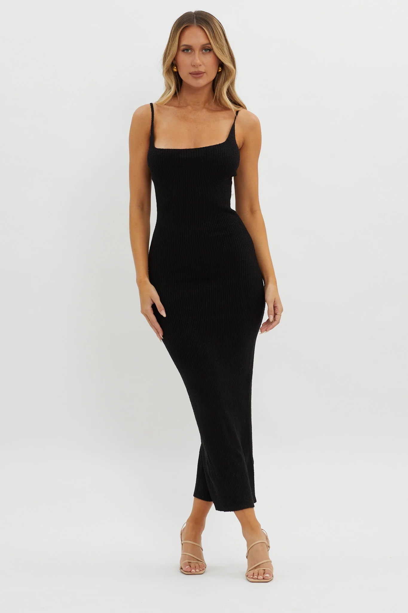 Sai Ribbed Knit Midi Dress Black - Sonourner