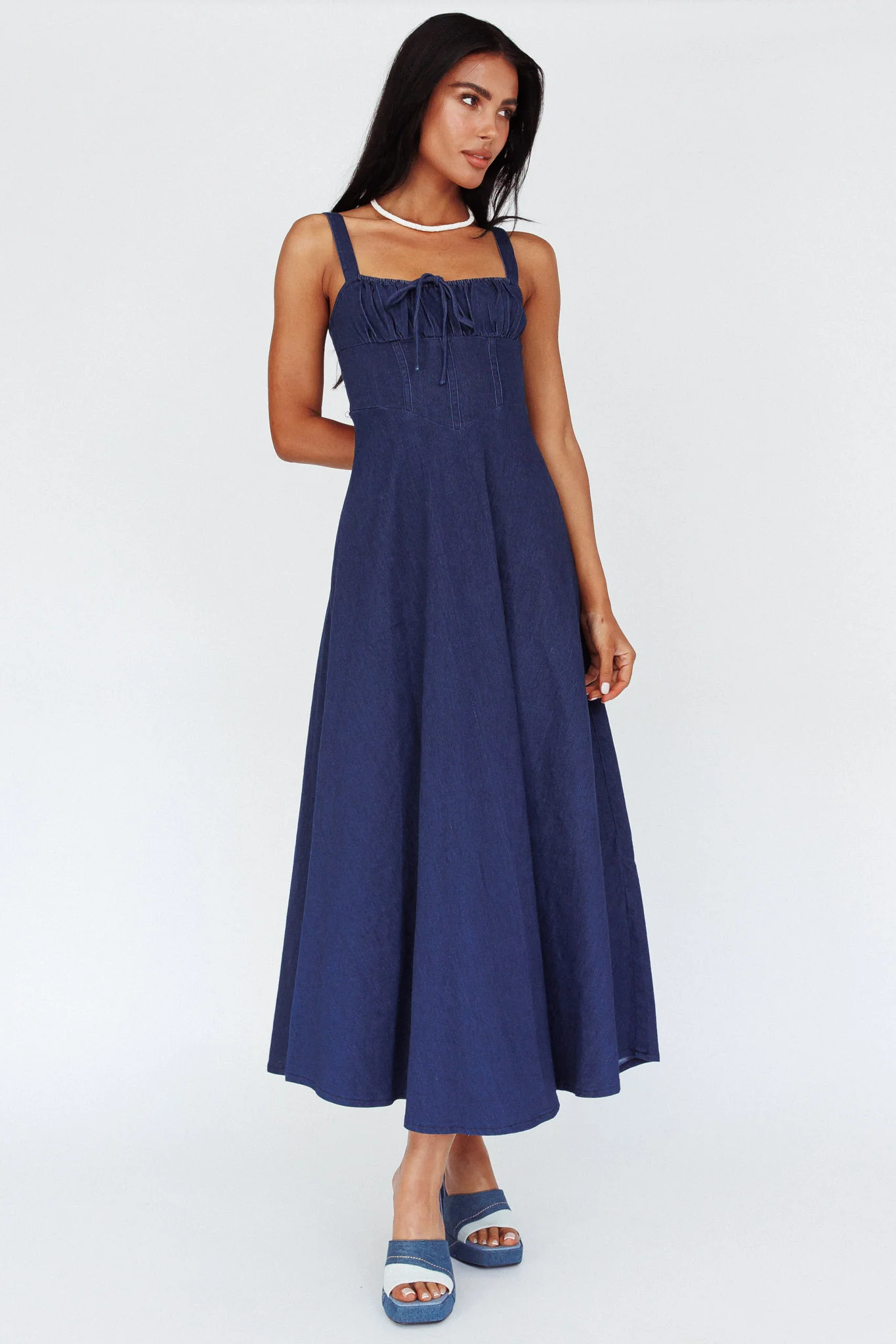 Sweet Pea Tied Bust Maxi Dress Indigo - Sonourner