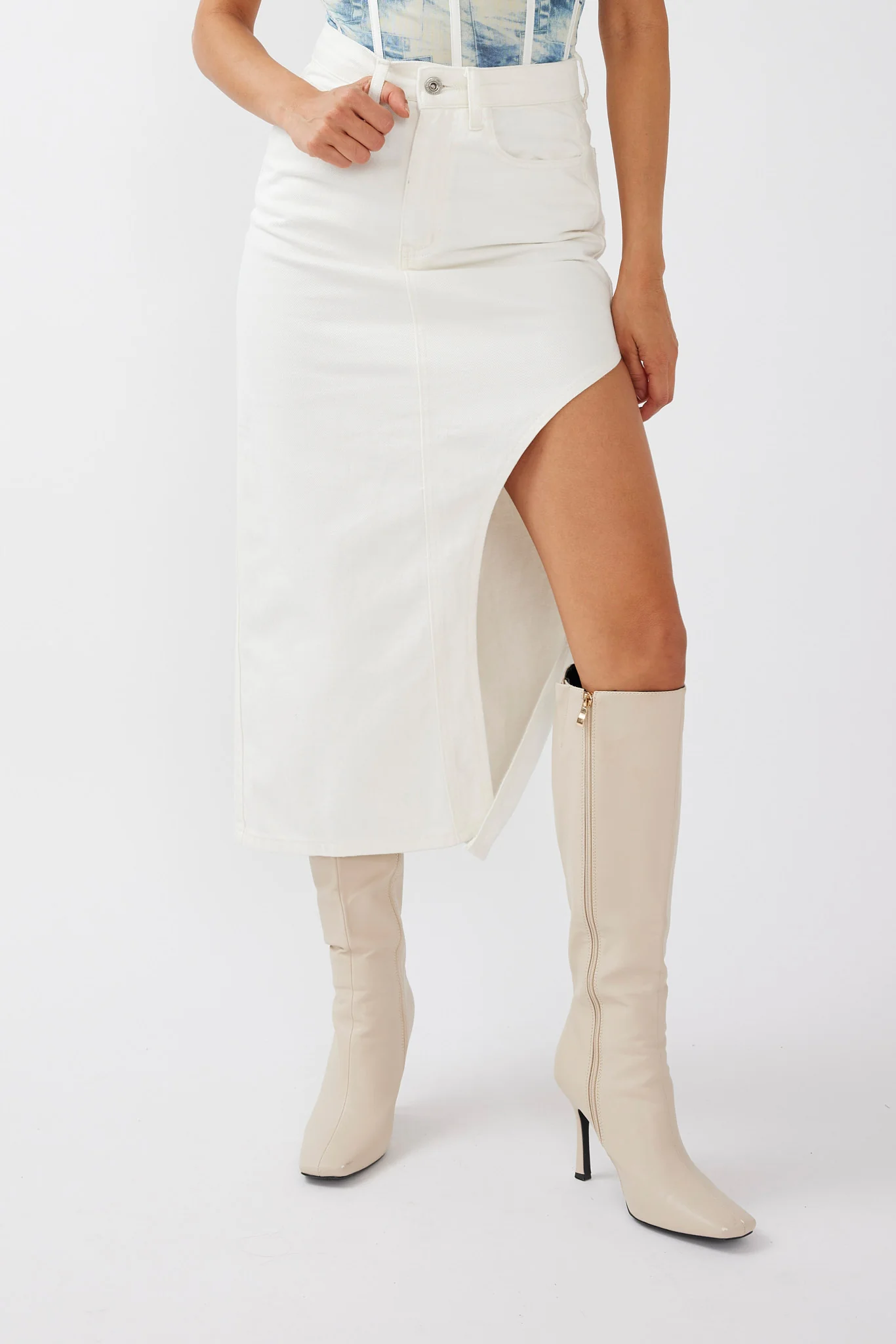 Peachy Keen Cut-Out Split Midi Skirt White - Sonourner
