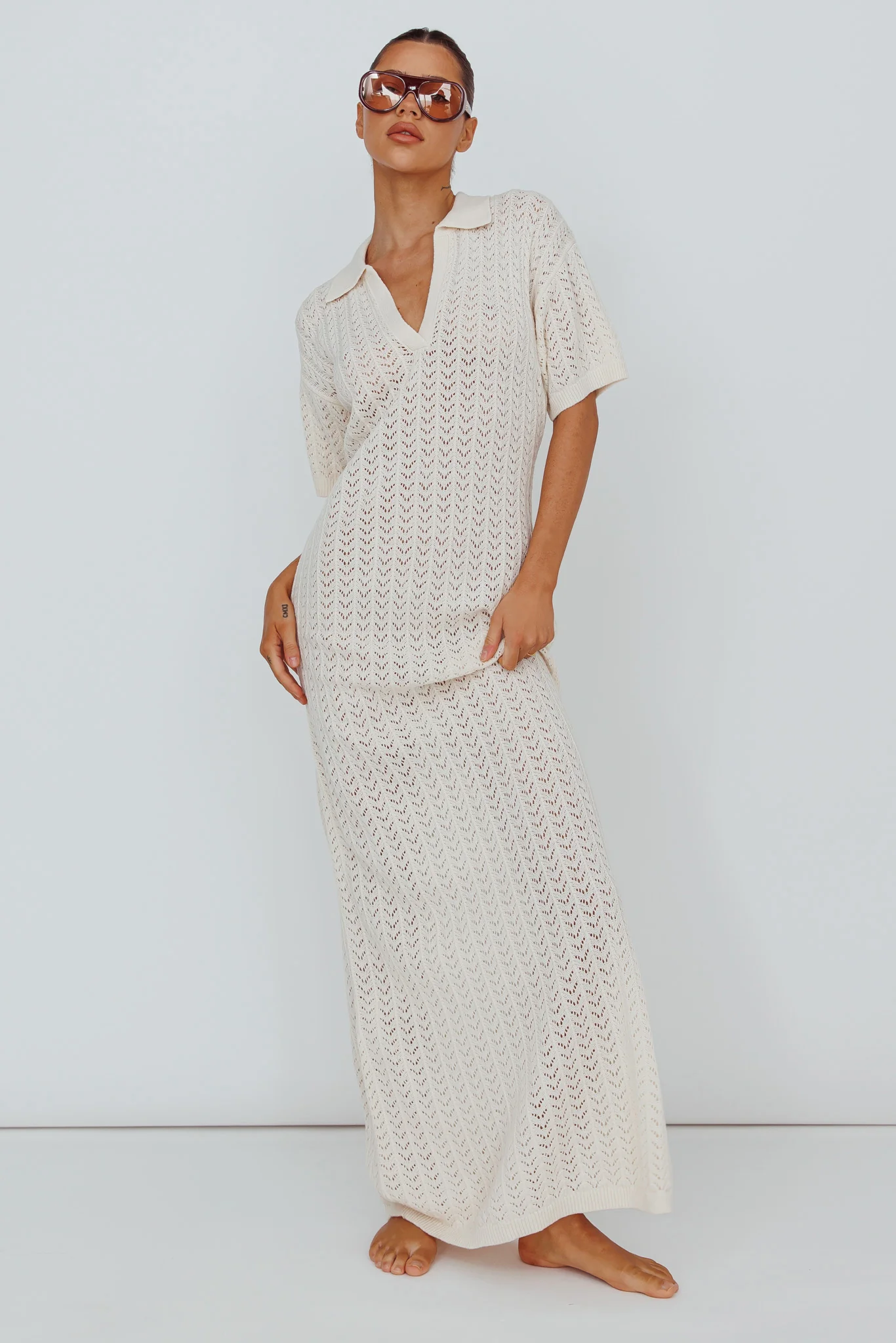 Clearwater Crochet Short Sleeve Maxi Dress White - Sonourner