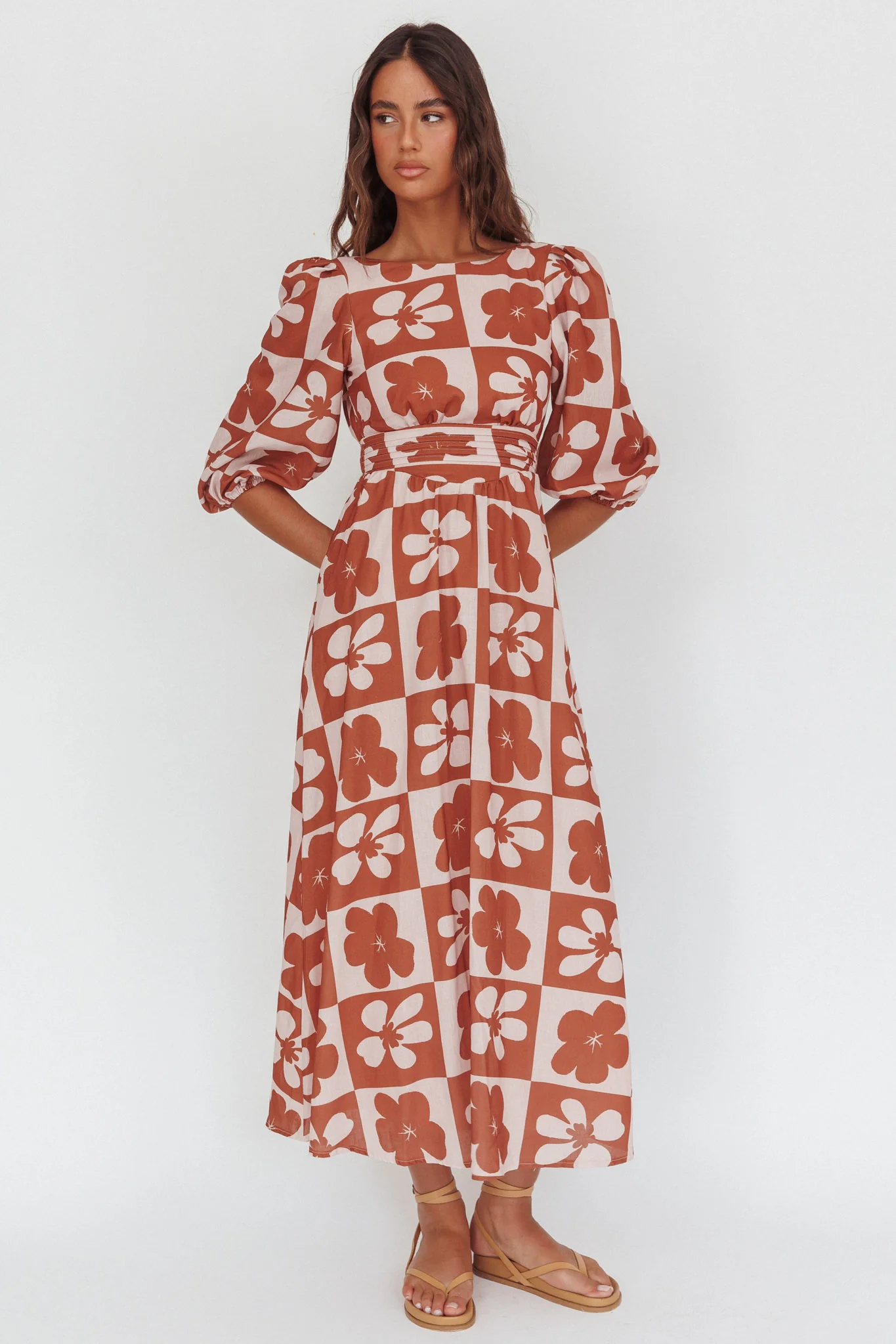 Transcendent Puff Sleeves Maxi Dress Floral Mocha - Sonourner