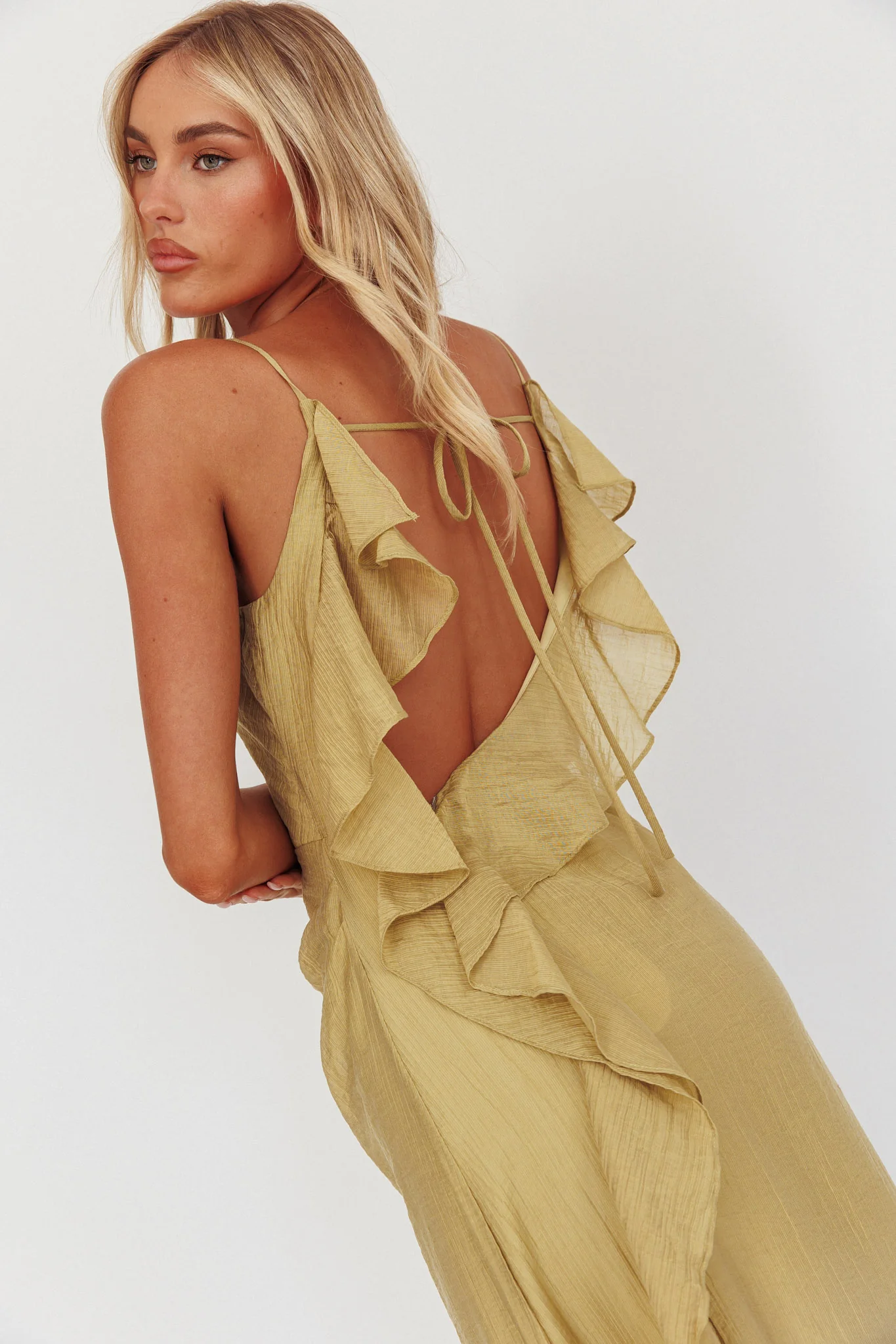 Soul Fires Ruffle Back Maxi Dress Hazel - Sonourner