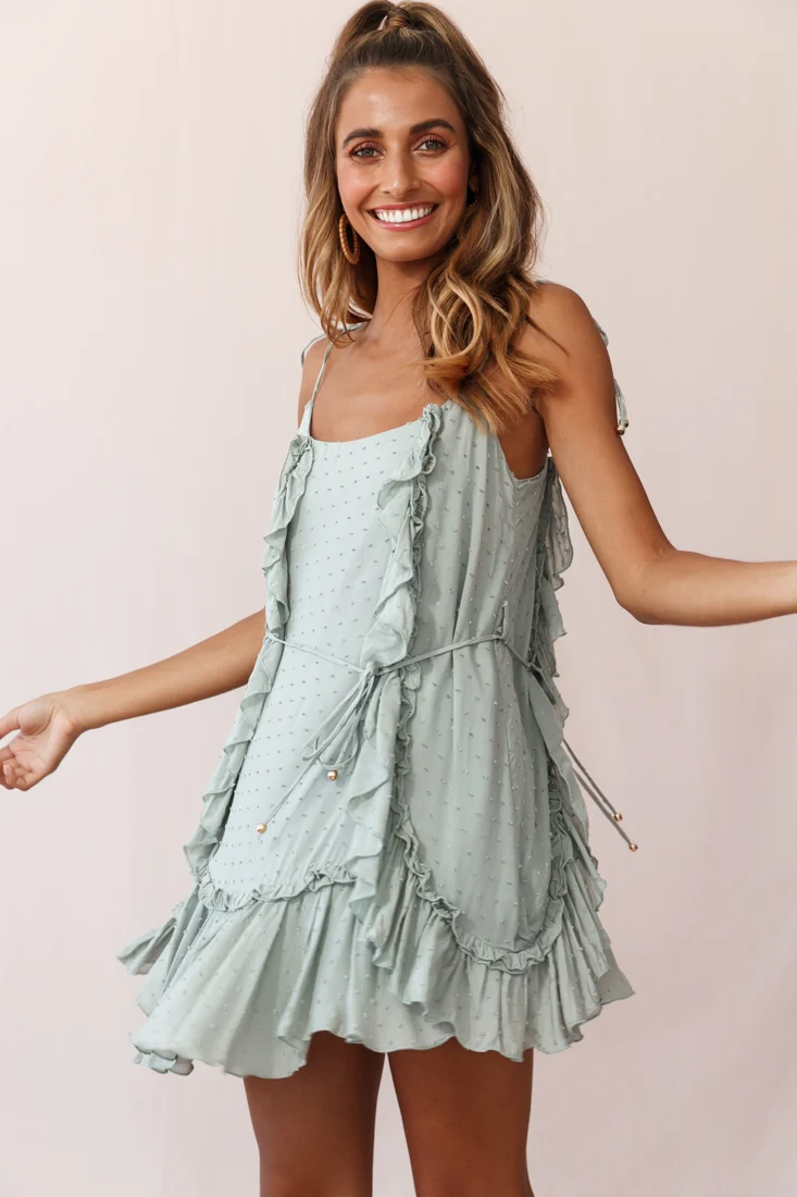 Wish Fluted Hem Lace-up Back Dress Olive - Sonourner