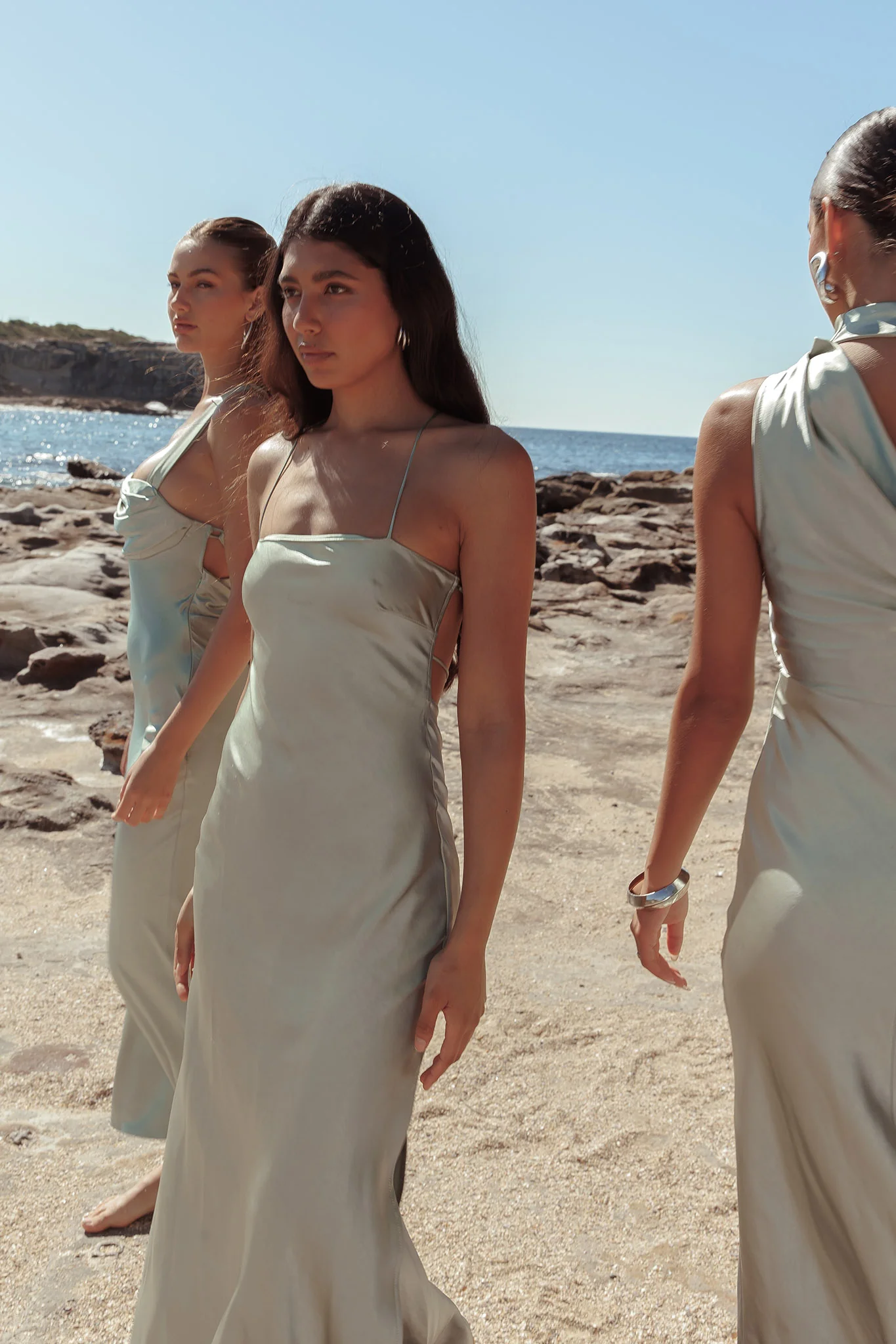 Dolce Life Backless Satin Maxi Dress Sage - Sonourner