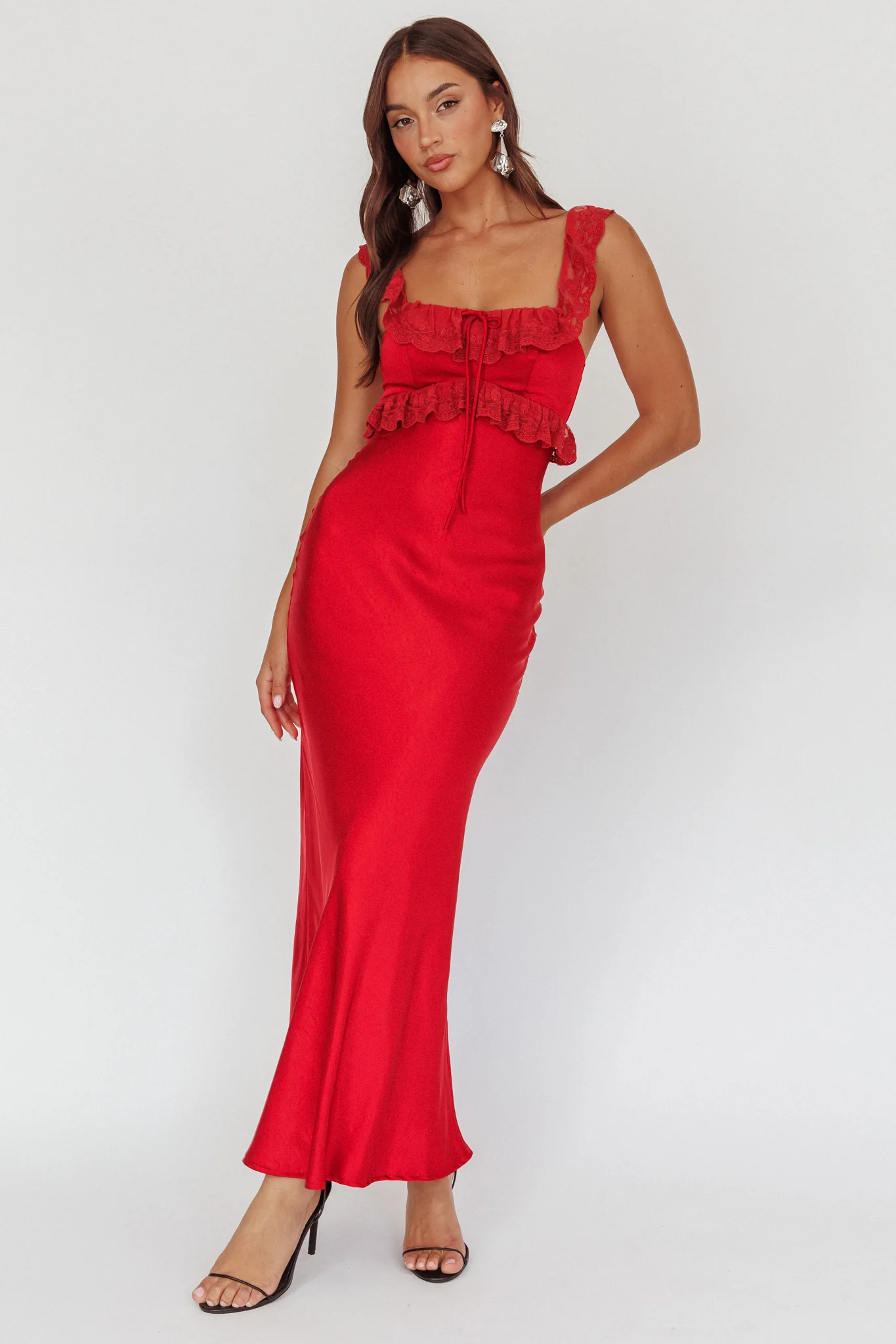 Escapade Lace Trim Maxi Dress Cherry - Sonourner