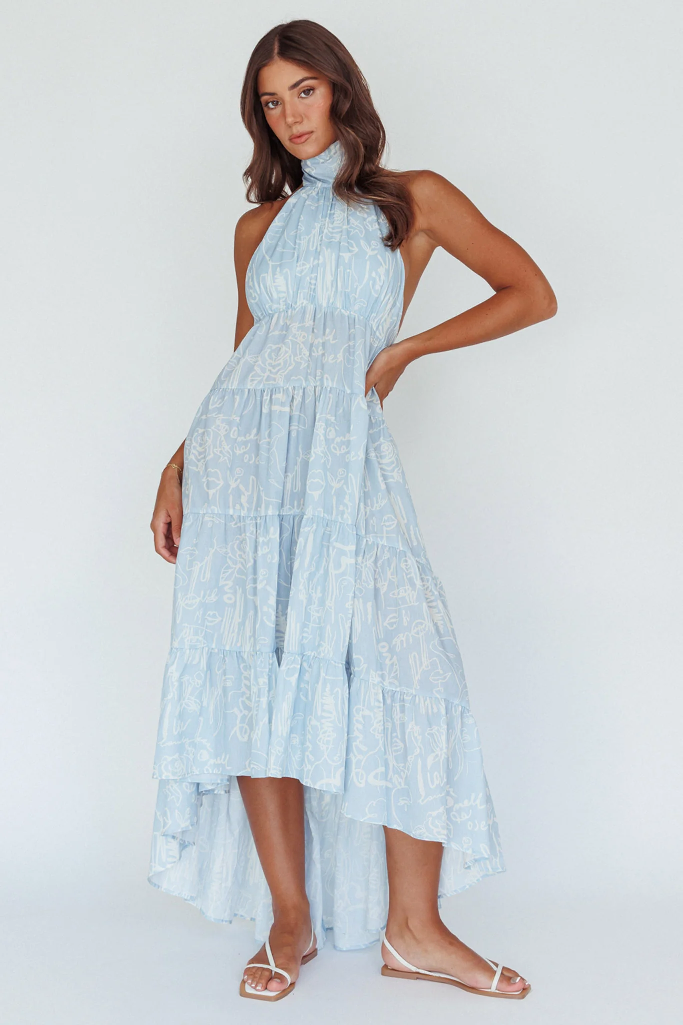 South Haven Halter Midi Dress Floral Blue - Sonourner