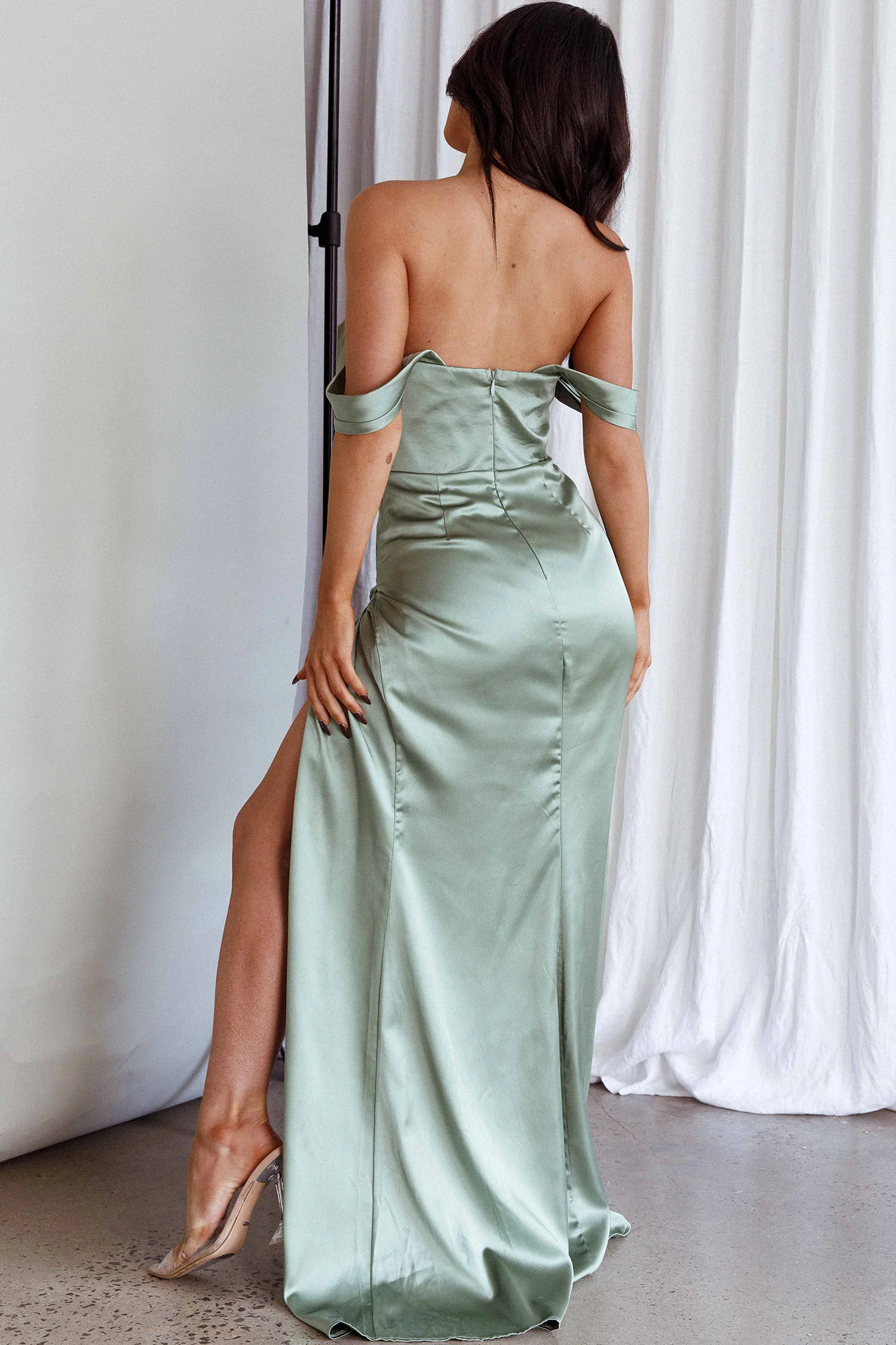 Novara Corset Bust Satin Dress Olive - Sonourner