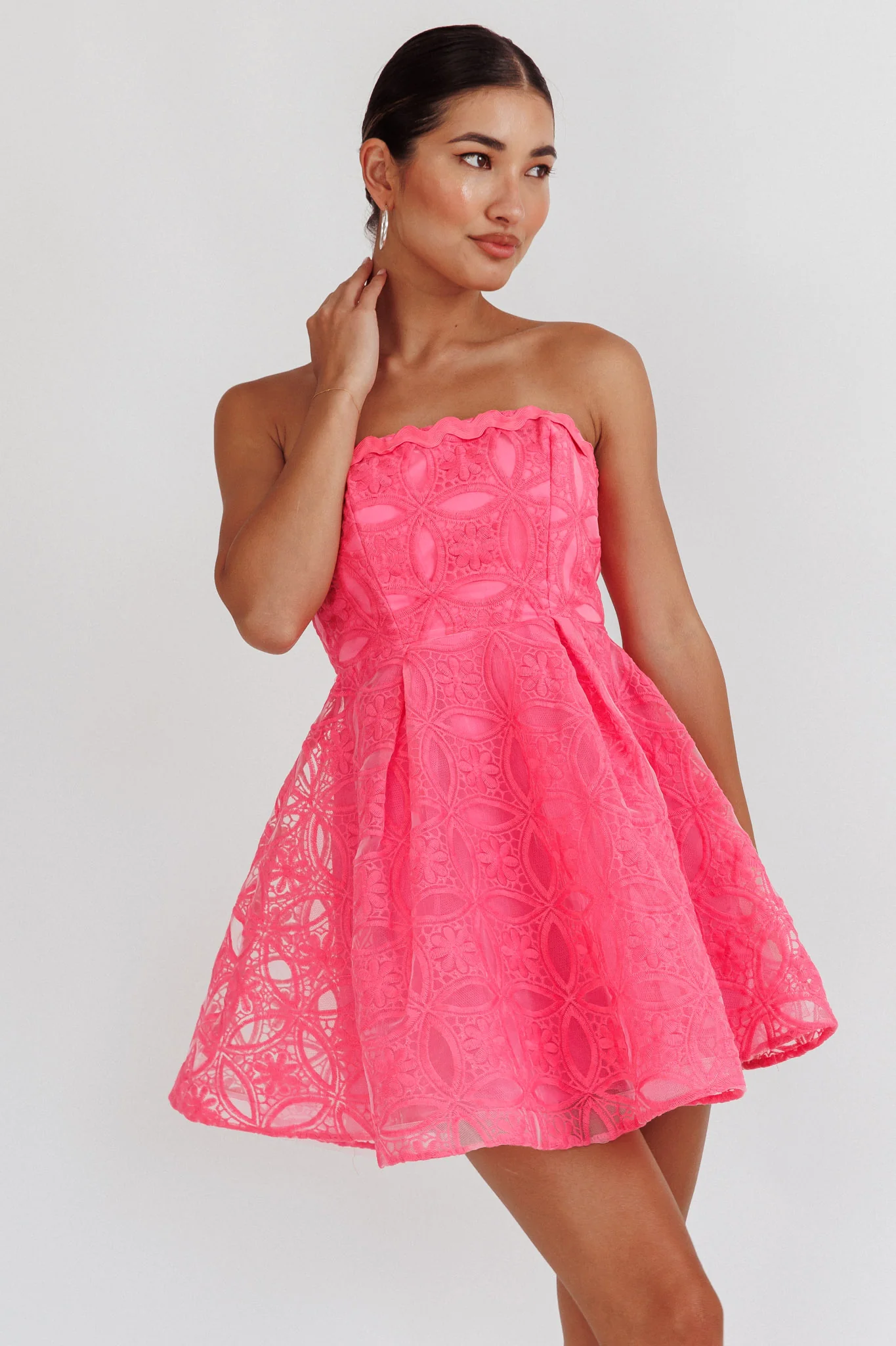 Kesenia Strapless Embroidered Mini Dress Hot Pink - Sonourner