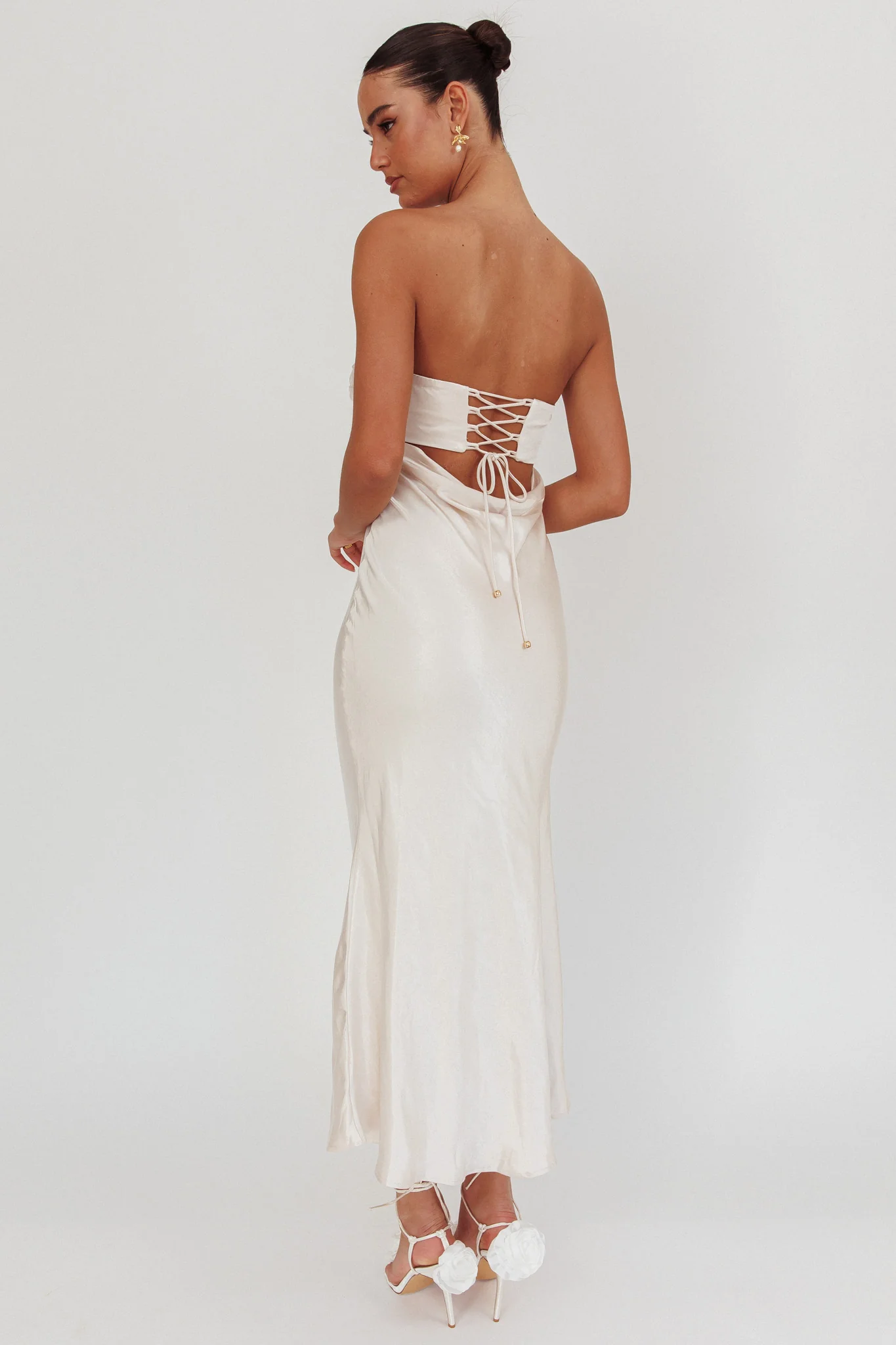 Moon Song Strapless Laced Back Dress Champagne - Sonourner