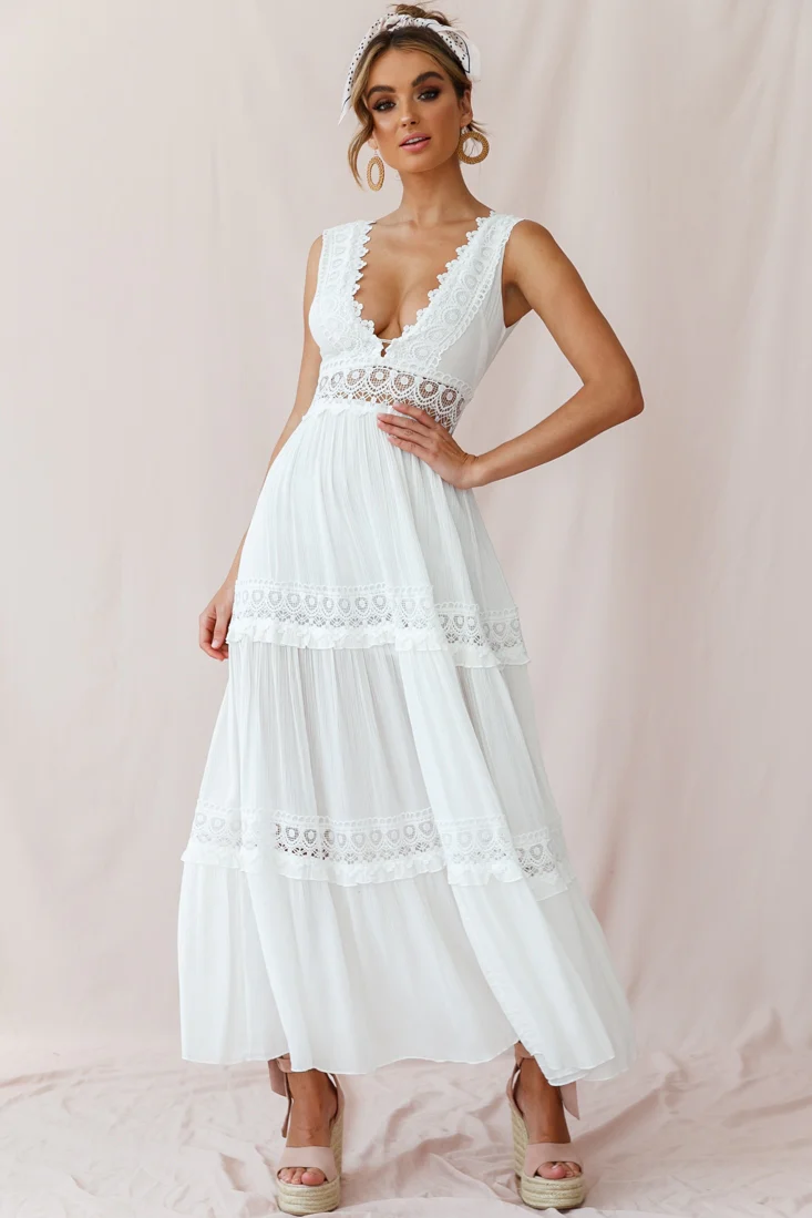 Faith Embroidered Details Maxi Dress Ivory - Sonourner