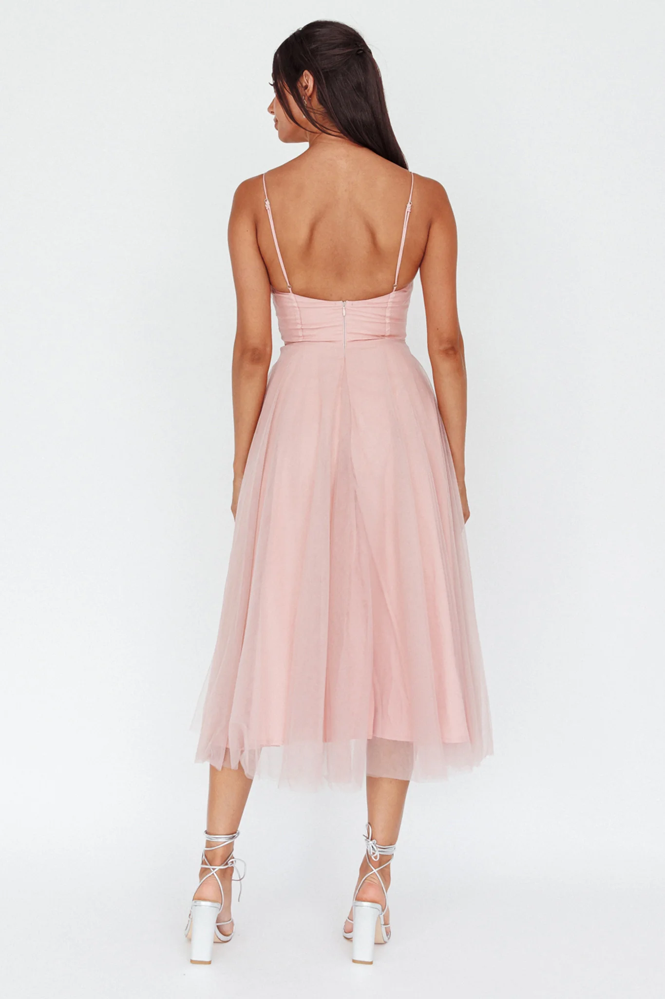 Smitten Lace Insert Tulle Midi Dress Blush - Sonourner