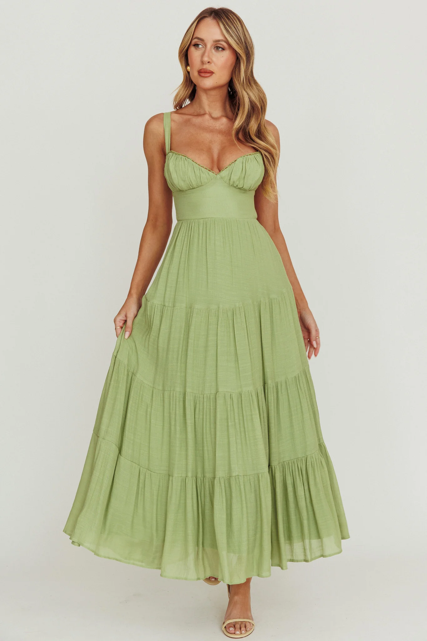 Neptune Cut Out Back A-Line Maxi Dress Sage - Sonourner