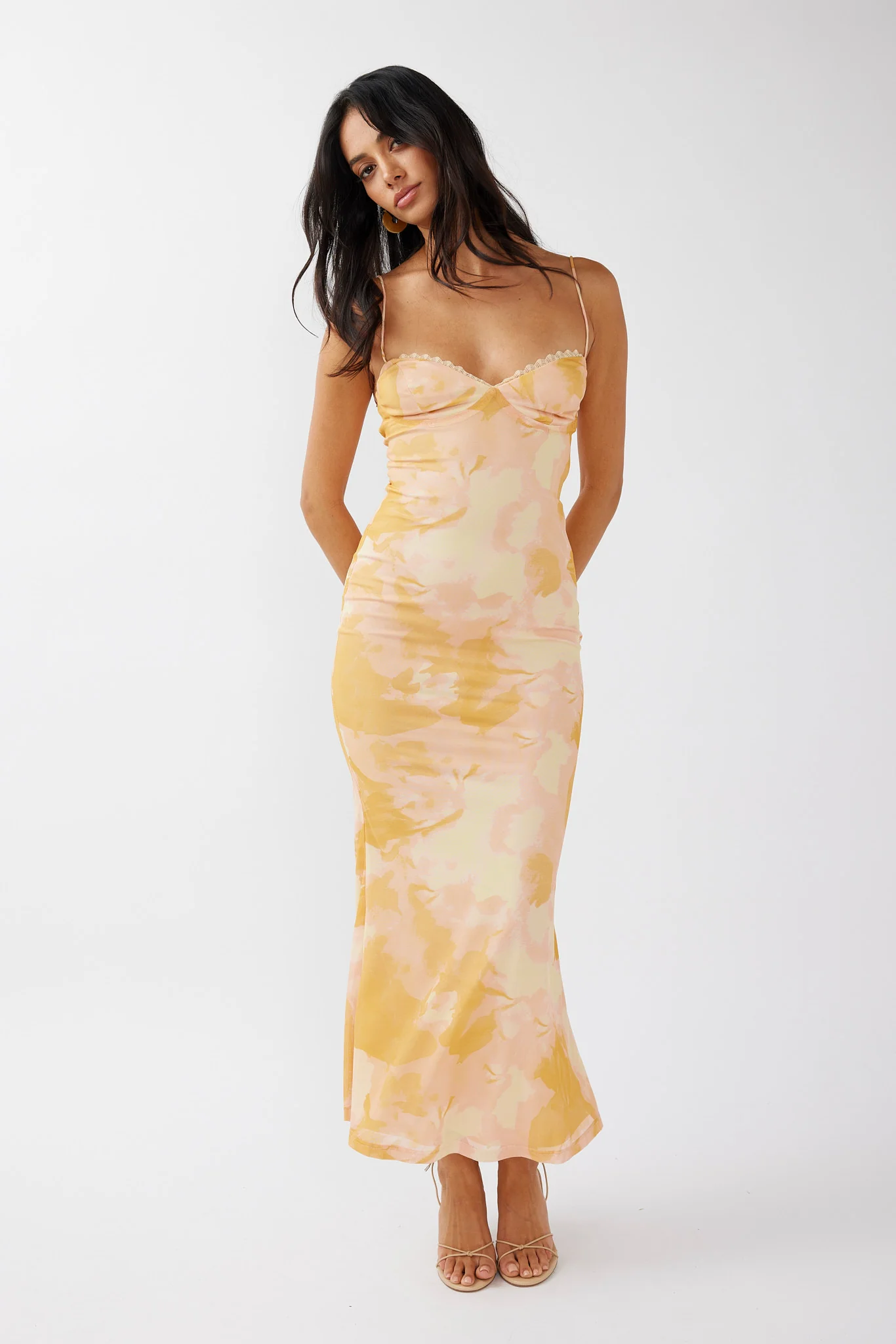 Lennox Elastic Back Bodycon Dress Floral Yellow - Sonourner