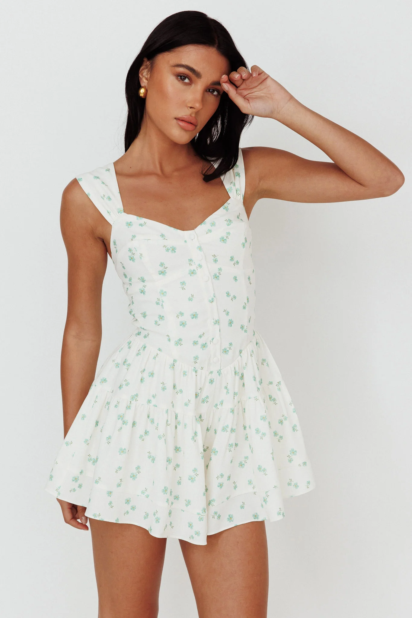 Hiding Place Button Romper Dainty Floral Sage - Sonourner