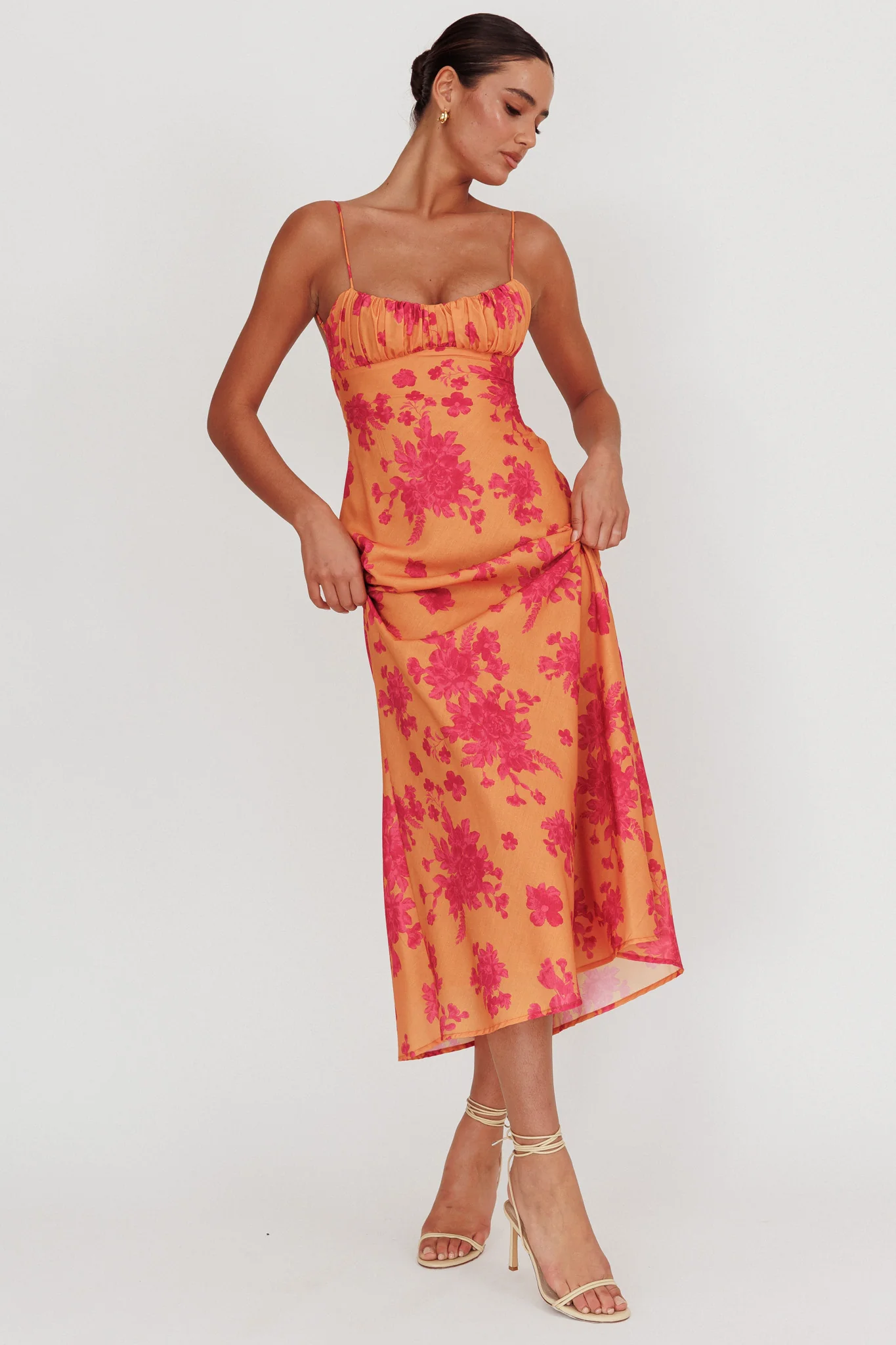 Nerida Low Back Twist Floral Maxi Dress Orange - Sonourner