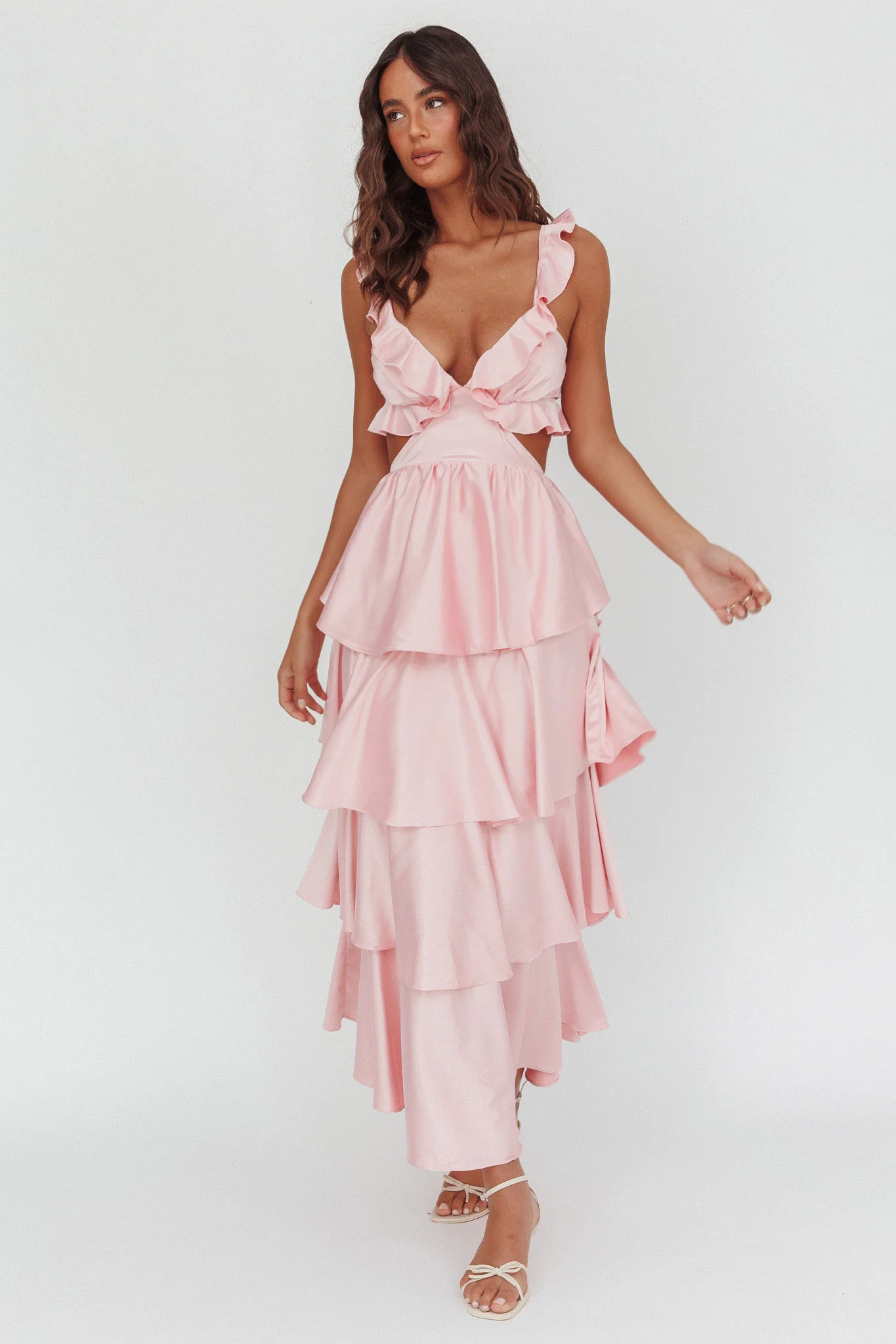 Catalina Tiered Ruffle Cut-Out Maxi Dress Blush - Sonourner