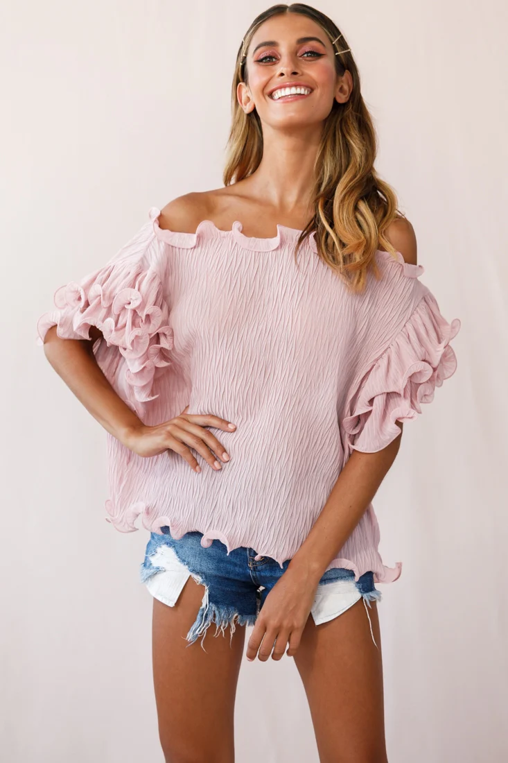 Miranda Ruffle Sleeve Top Blush - Sonourner
