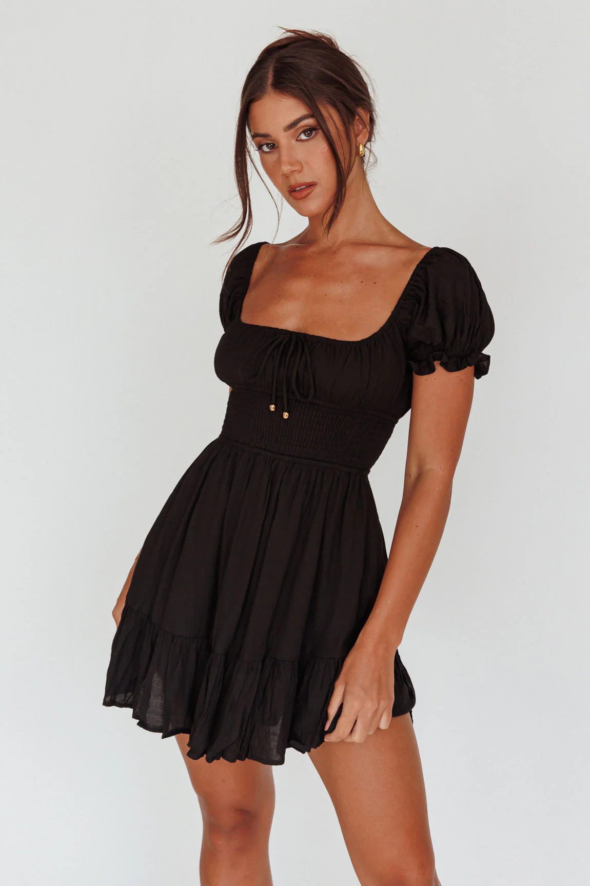 Amilie Shirred Waist Sundress Black - Sonourner