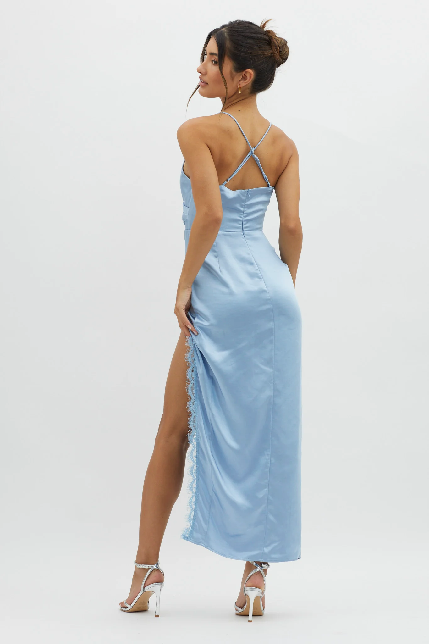 Winter Moon Lace Trim Midi Dress Blue - Sonourner