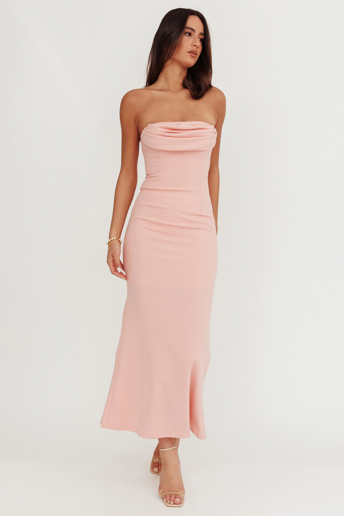 Well Versed Strapless Pleat Bust Maxi Dress Pink - Sonourner