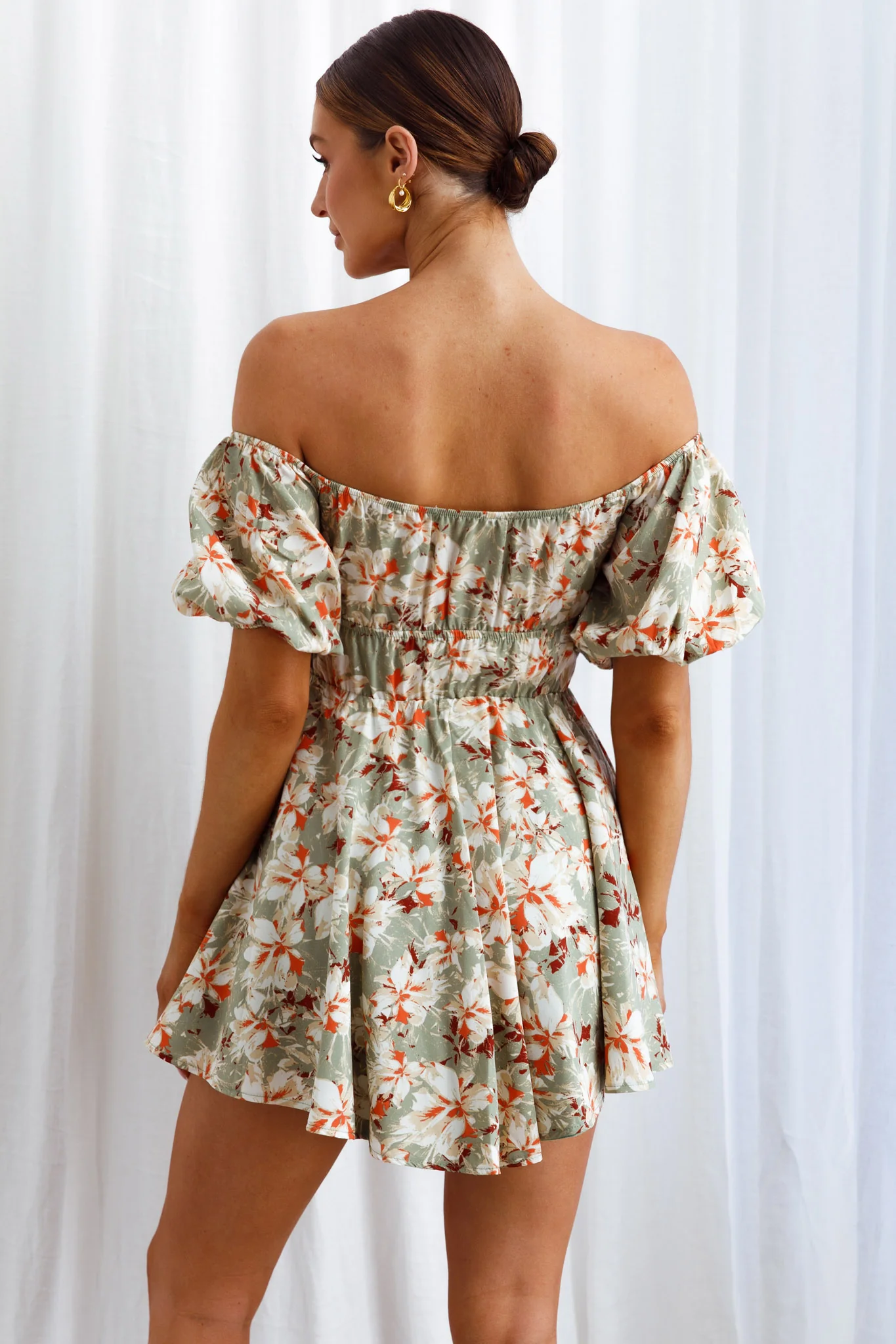 Chasing Sunsets Off-Shoulder Mini Dress Floral Green - Sonourner