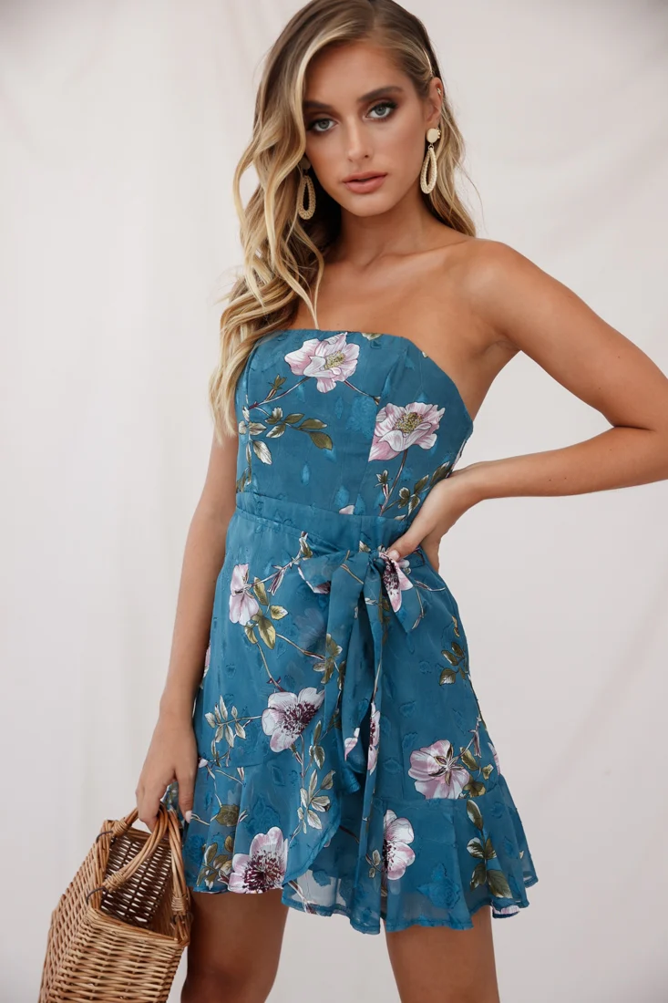 Banksia Bandeau Wrap Dress Floral Print Teal - Sonourner