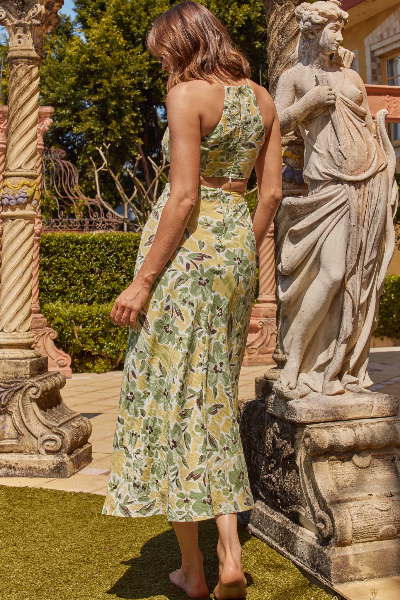 Utopia Cut-Out Waist Midi Dress Green/Yellow - Sonourner