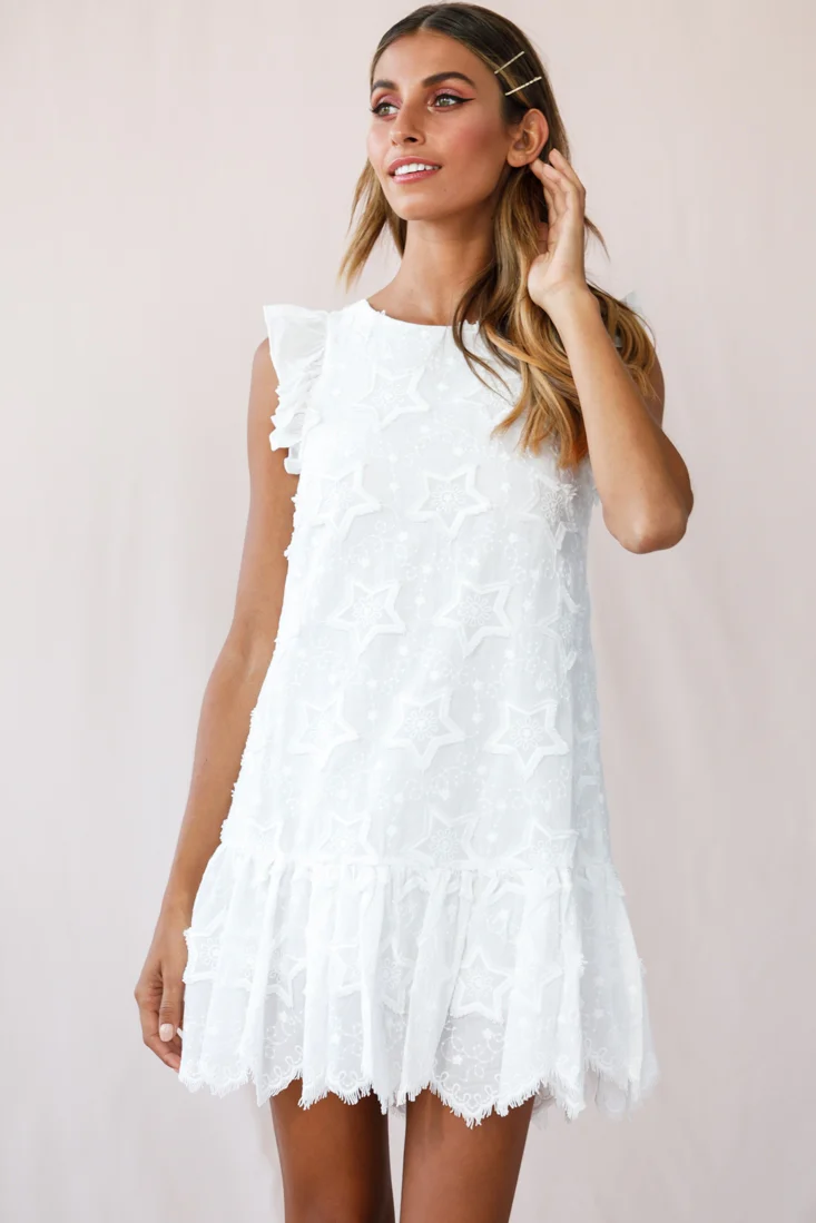 Starla Dropped Waist Shift Dress White - Sonourner